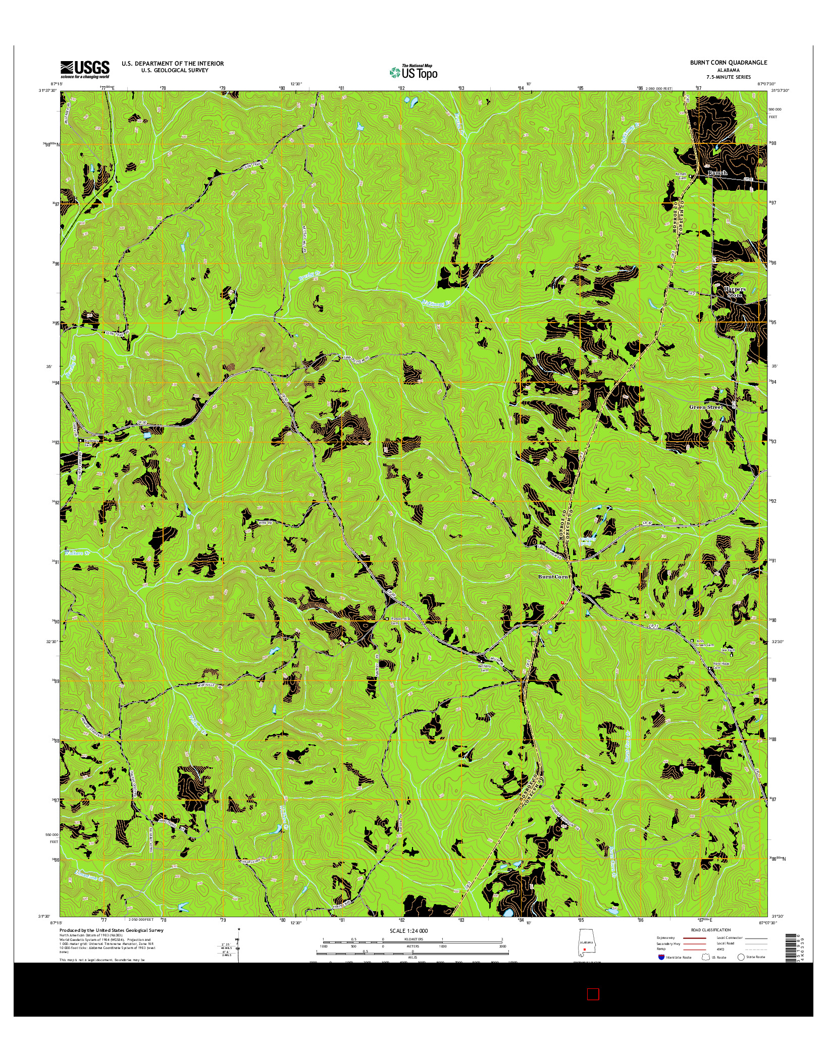 USGS US TOPO 7.5-MINUTE MAP FOR BURNT CORN, AL 2014