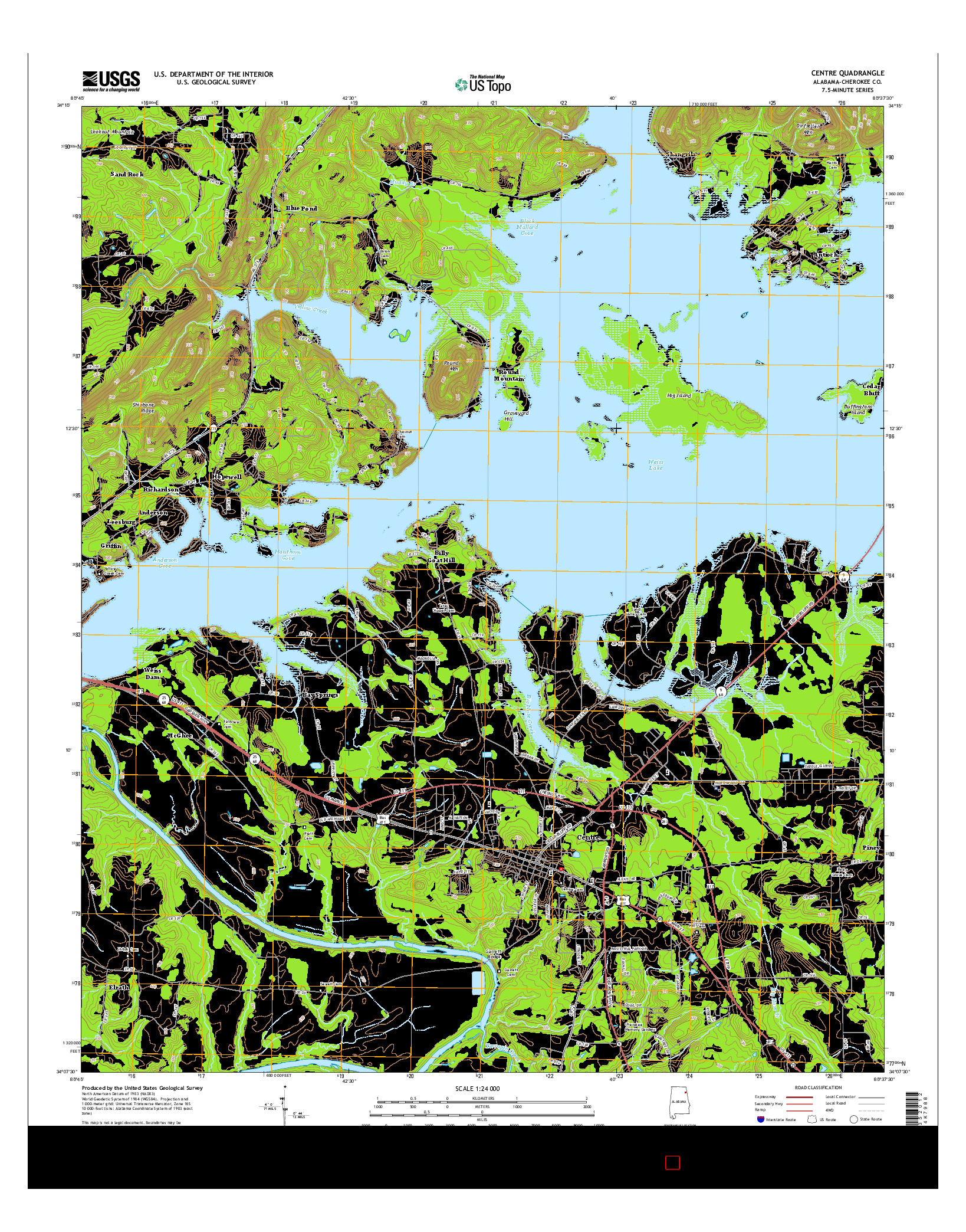 USGS US TOPO 7.5-MINUTE MAP FOR CENTRE, AL 2014