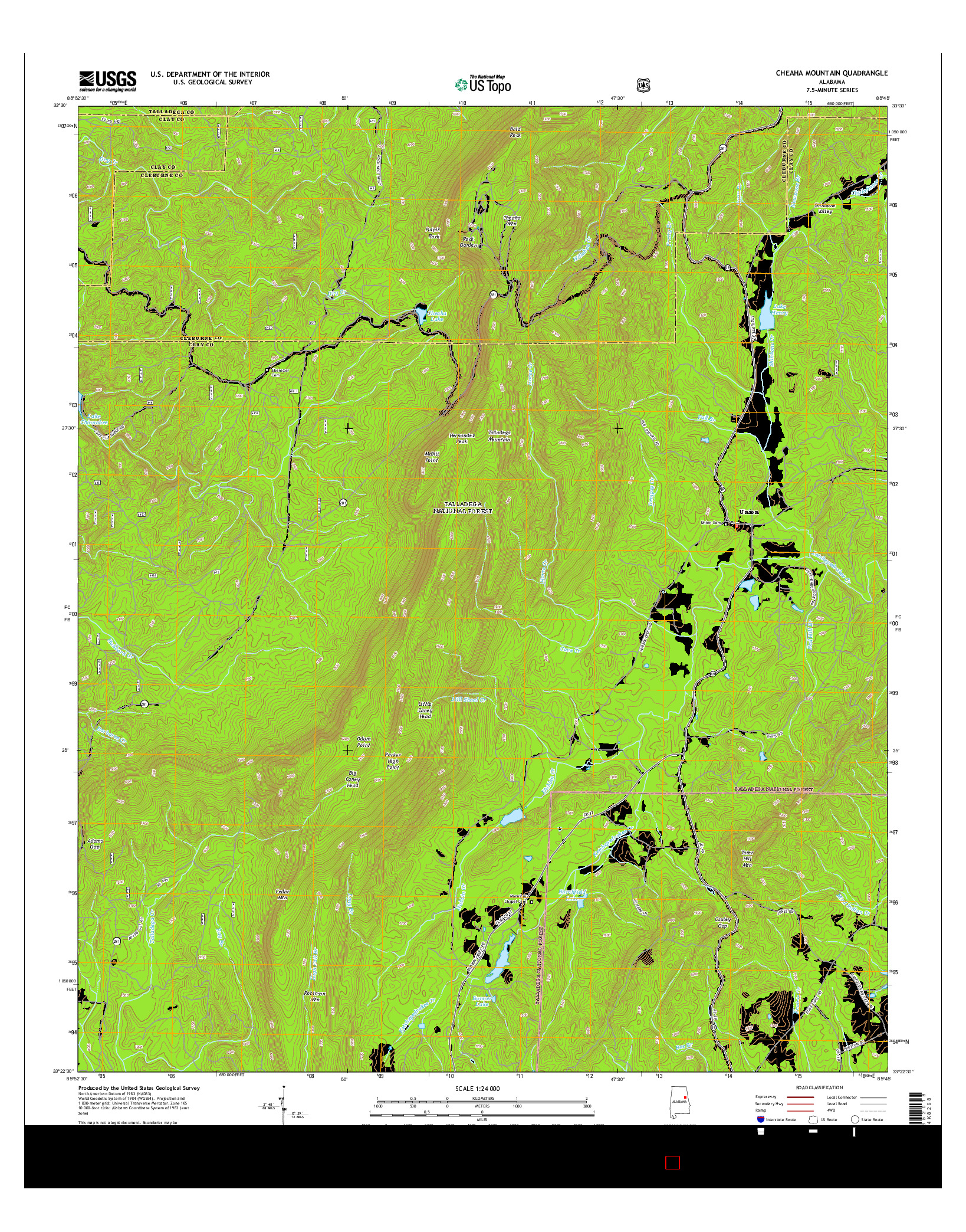 USGS US TOPO 7.5-MINUTE MAP FOR CHEAHA MOUNTAIN, AL 2014