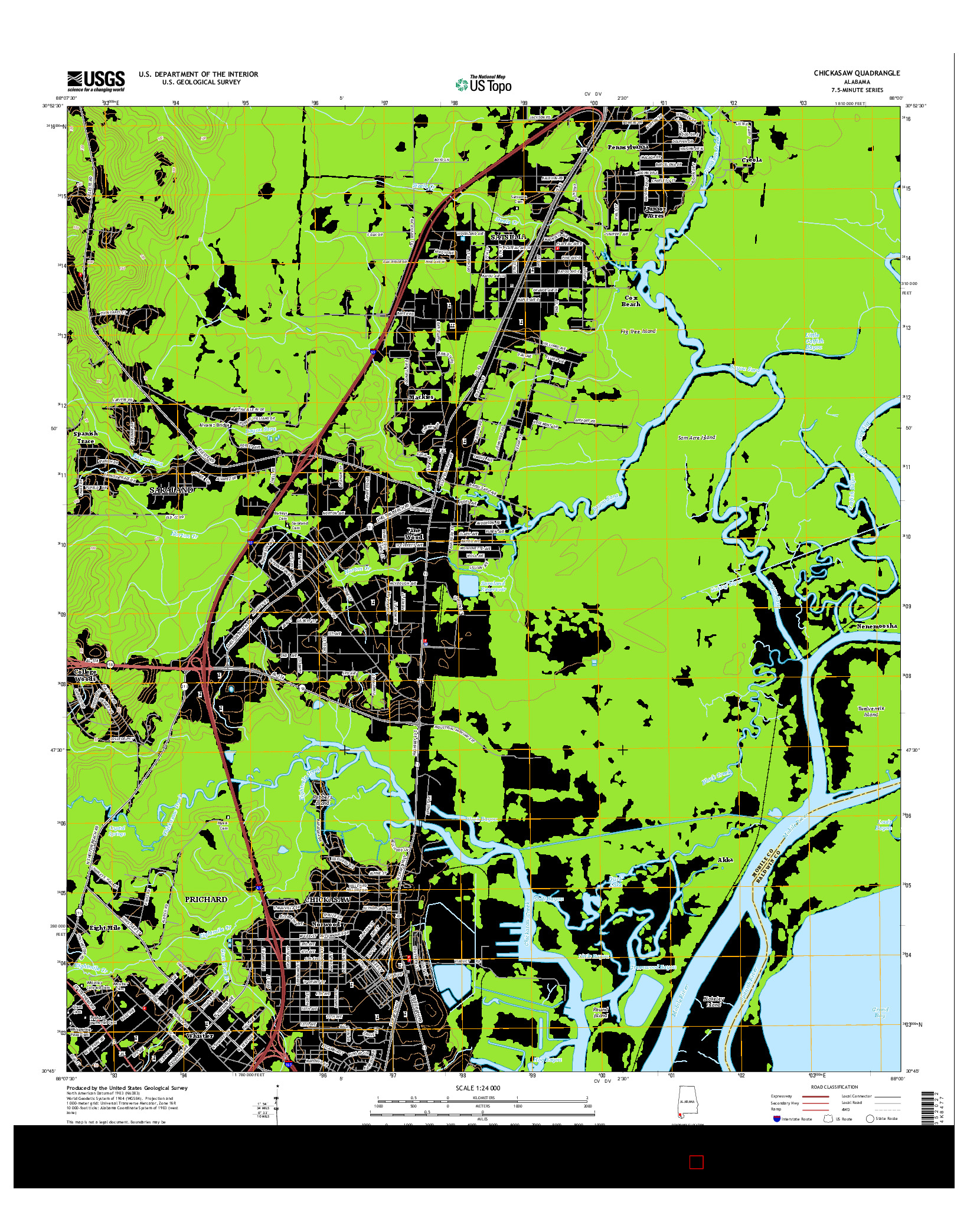 USGS US TOPO 7.5-MINUTE MAP FOR CHICKASAW, AL 2014