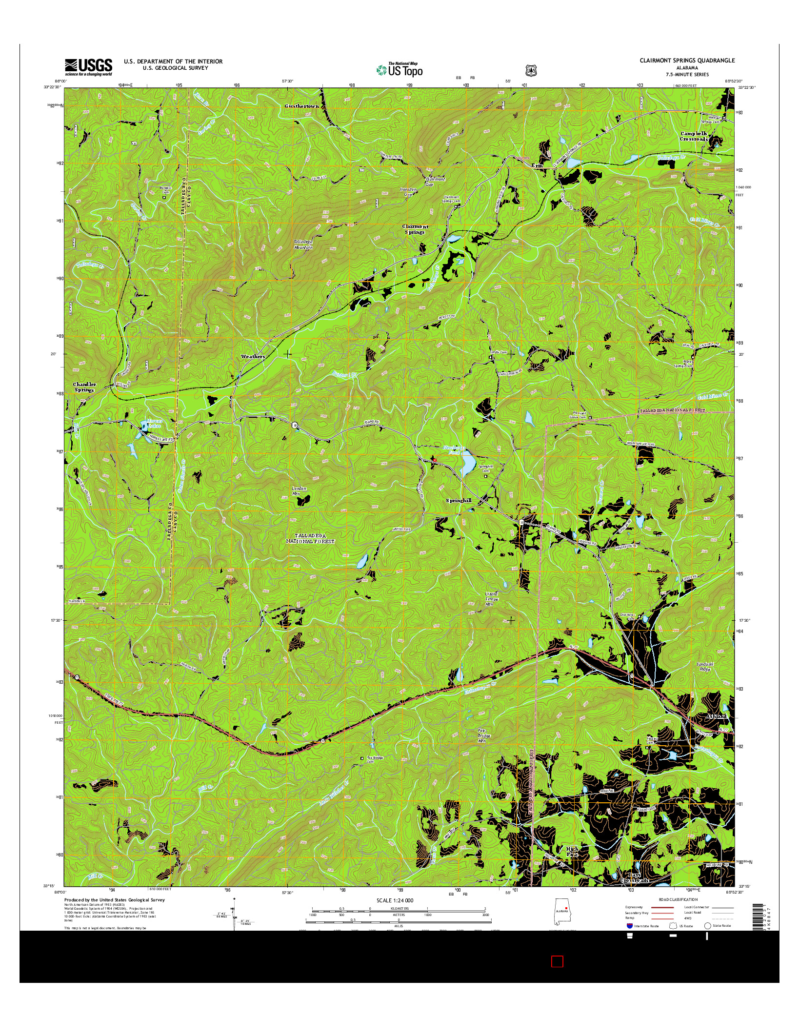 USGS US TOPO 7.5-MINUTE MAP FOR CLAIRMONT SPRINGS, AL 2014