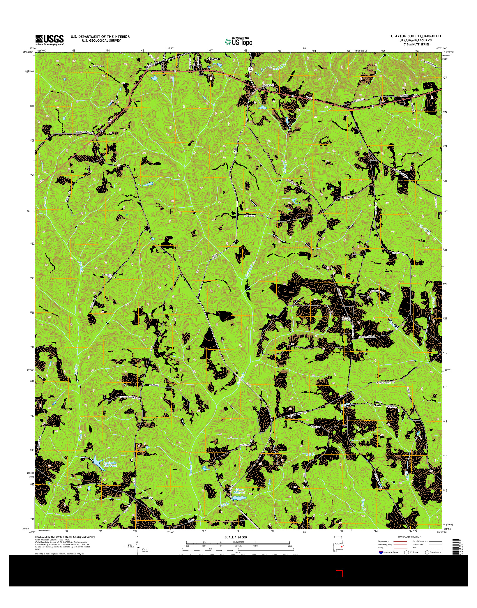 USGS US TOPO 7.5-MINUTE MAP FOR CLAYTON SOUTH, AL 2014