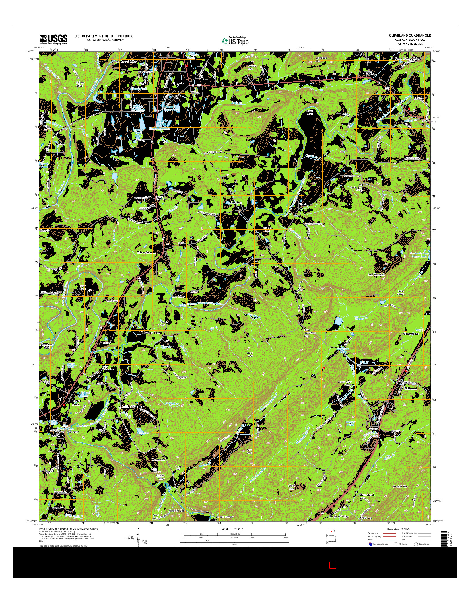 USGS US TOPO 7.5-MINUTE MAP FOR CLEVELAND, AL 2014