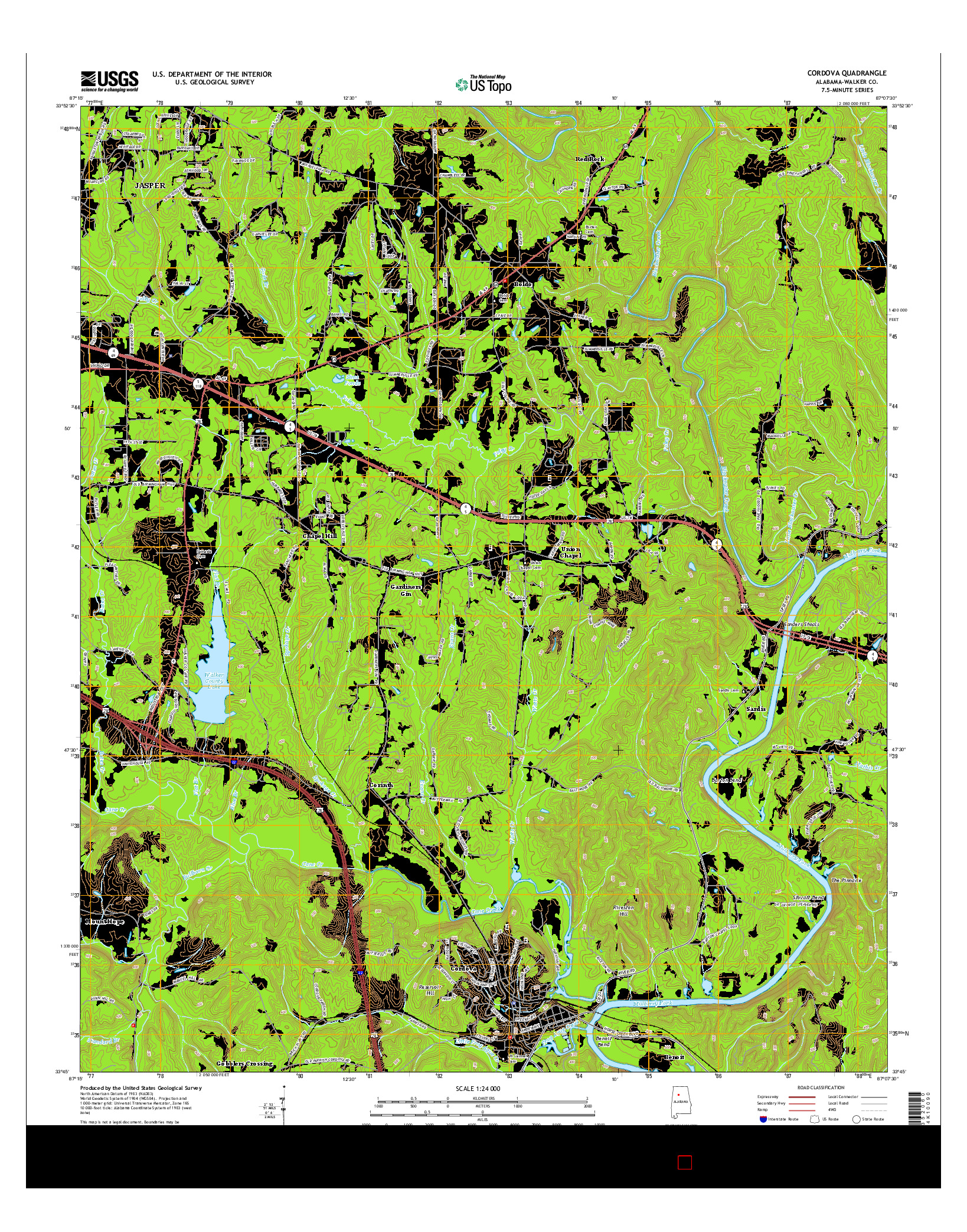 USGS US TOPO 7.5-MINUTE MAP FOR CORDOVA, AL 2014