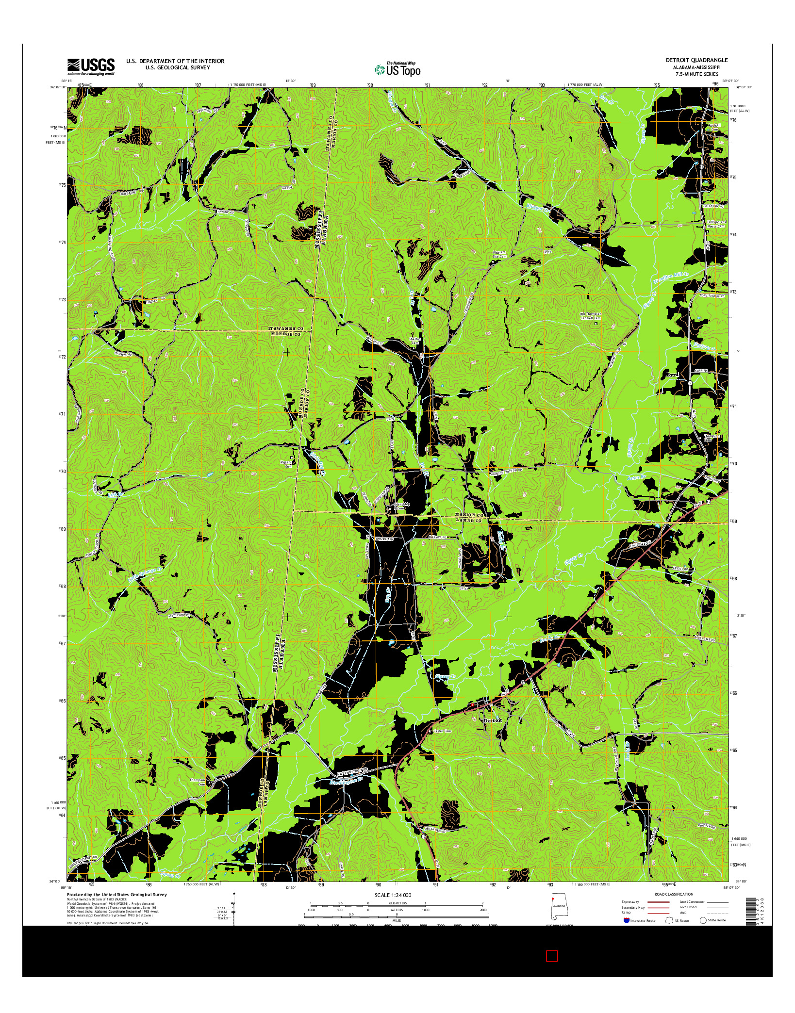 USGS US TOPO 7.5-MINUTE MAP FOR DETROIT, AL-MS 2014