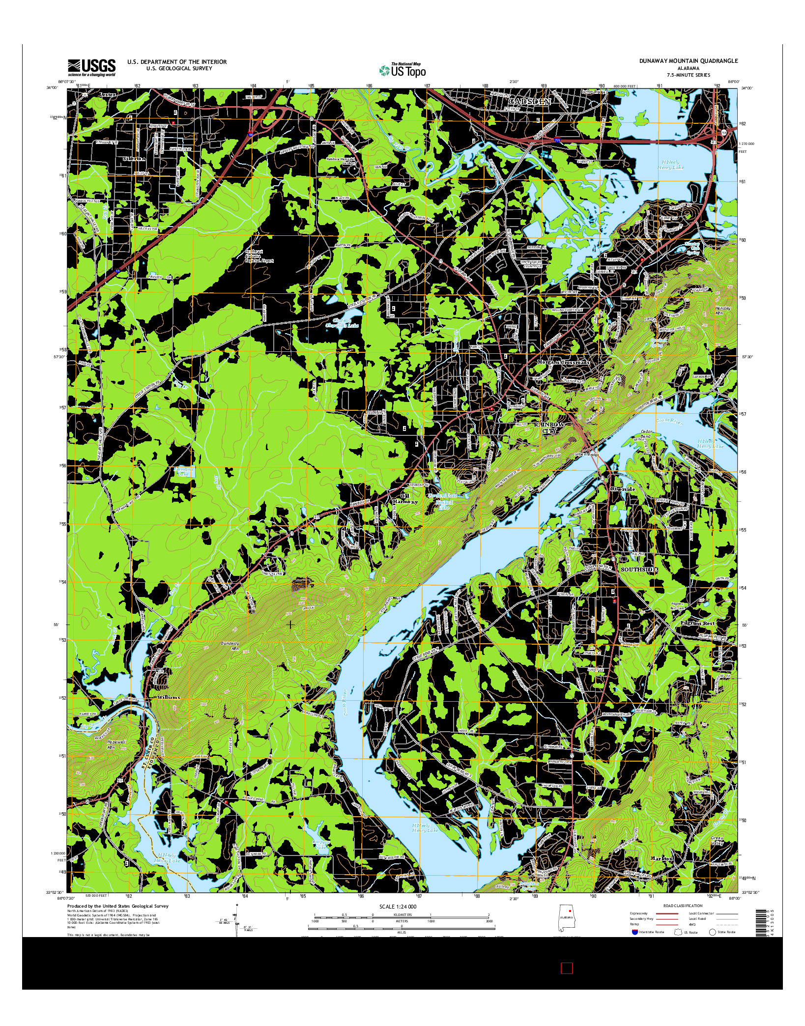 USGS US TOPO 7.5-MINUTE MAP FOR DUNAWAY MOUNTAIN, AL 2014