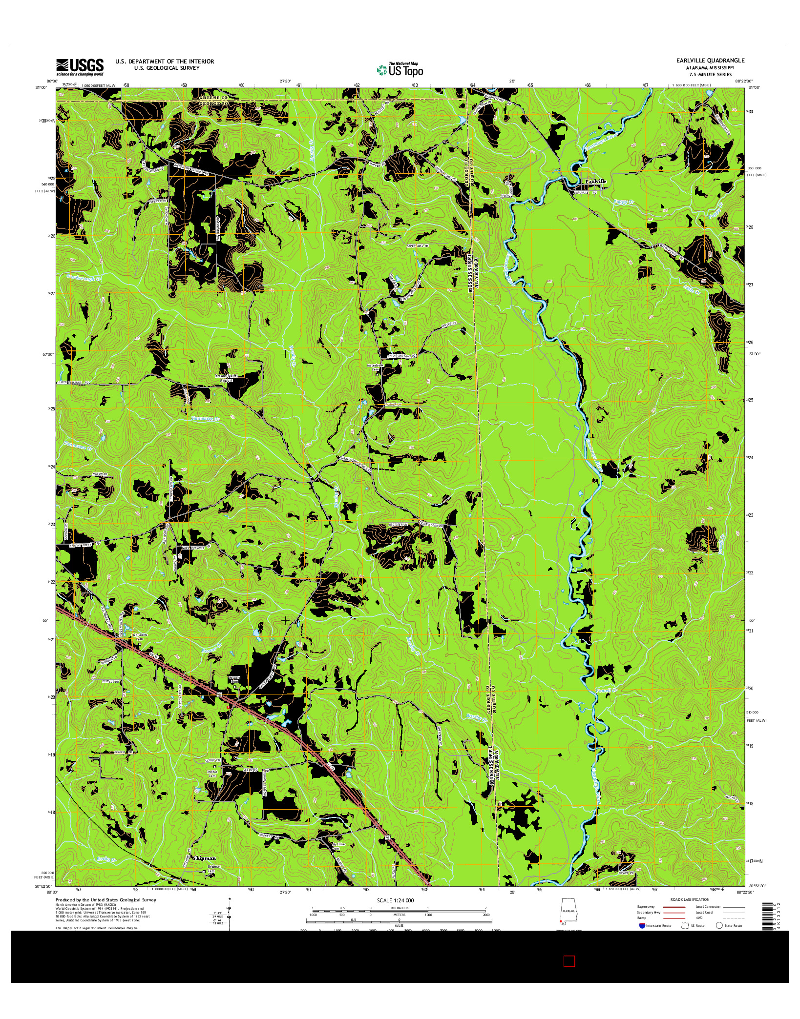 USGS US TOPO 7.5-MINUTE MAP FOR EARLVILLE, AL-MS 2014