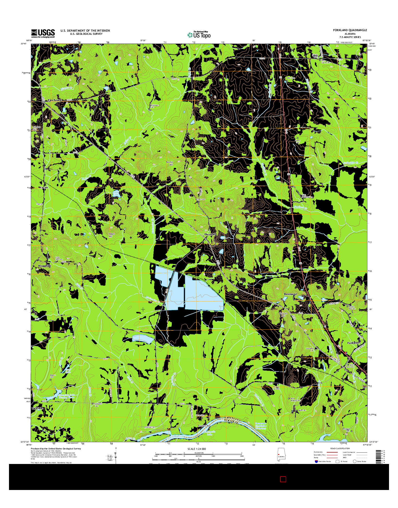 USGS US TOPO 7.5-MINUTE MAP FOR FORKLAND, AL 2014