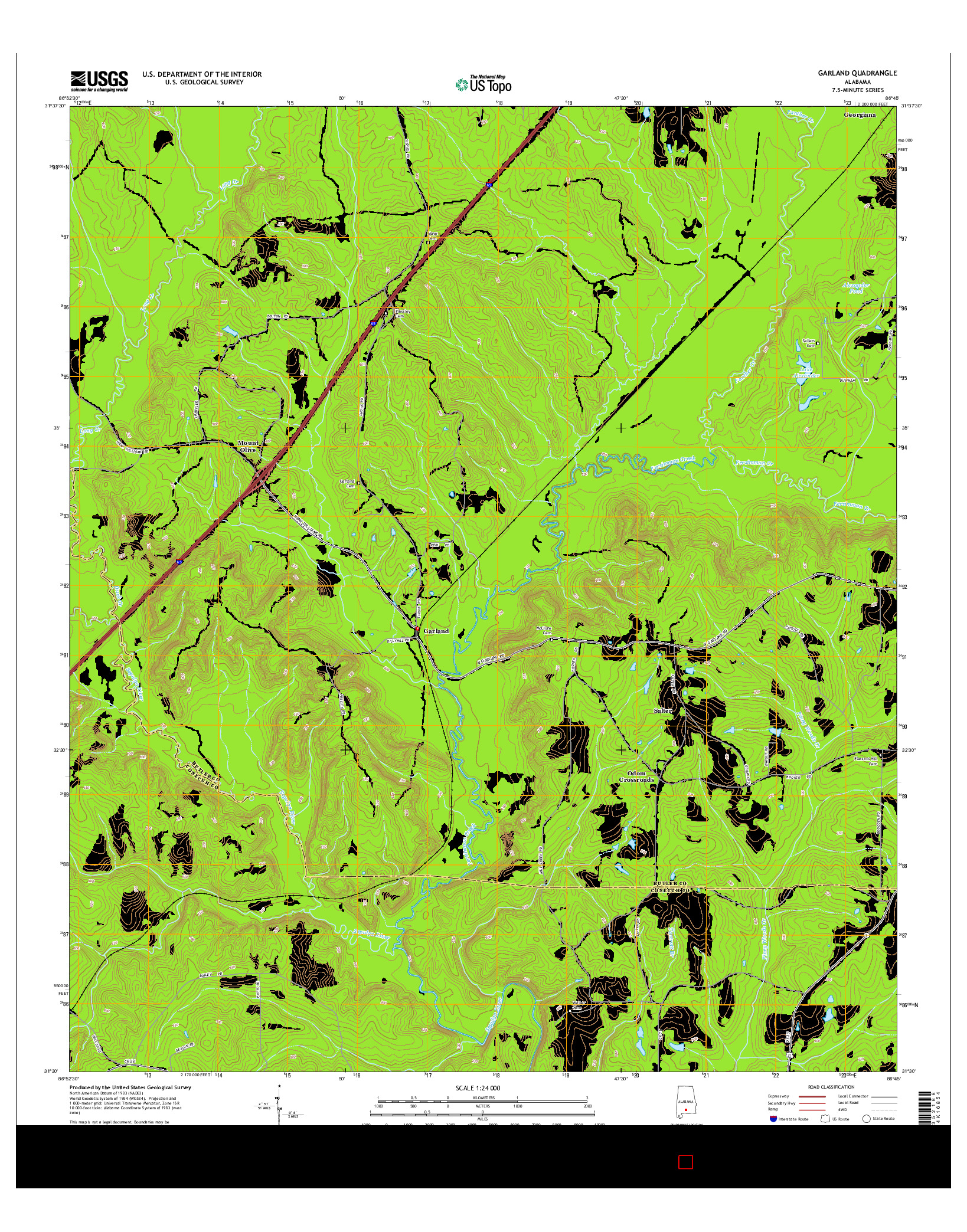 USGS US TOPO 7.5-MINUTE MAP FOR GARLAND, AL 2014