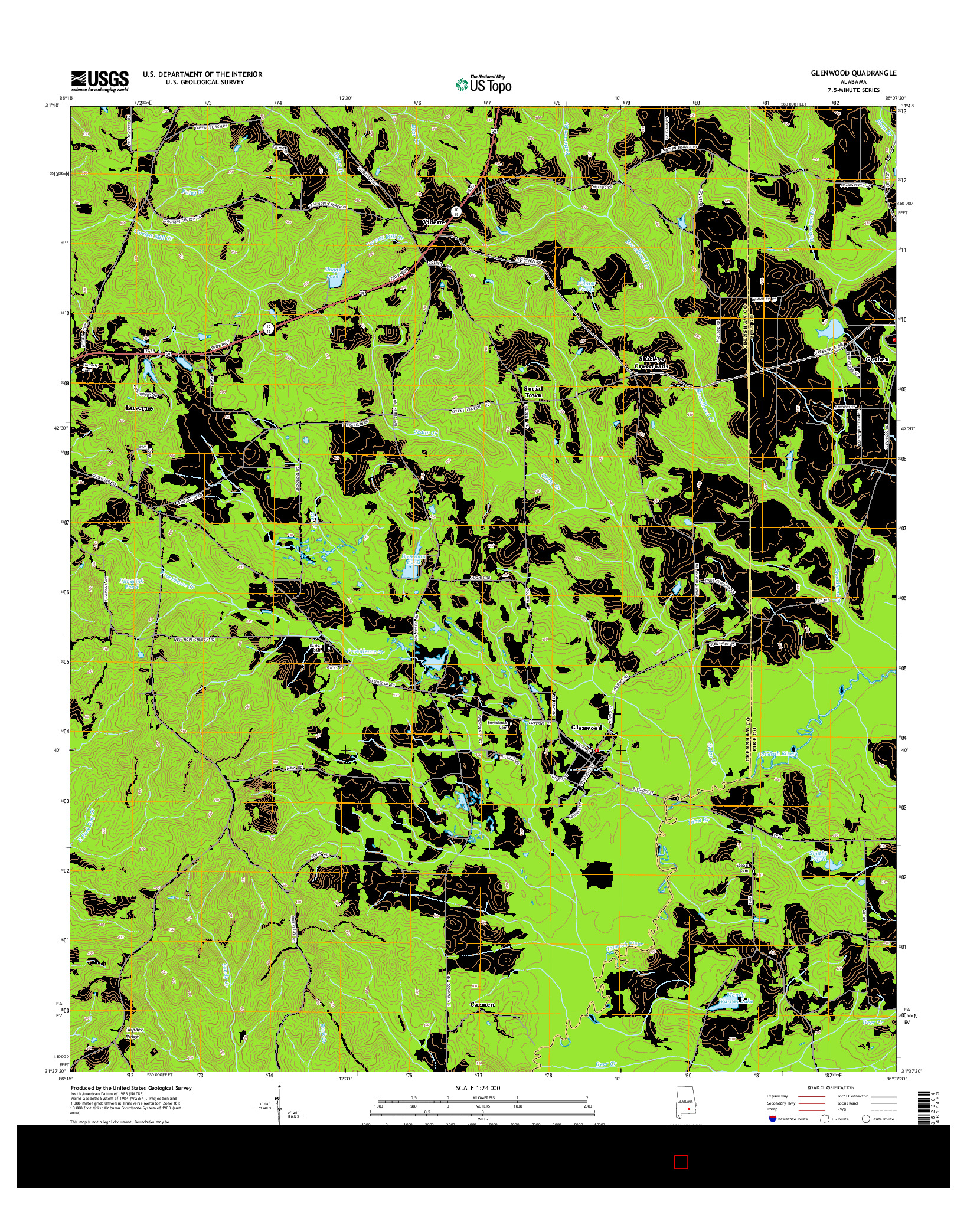 USGS US TOPO 7.5-MINUTE MAP FOR GLENWOOD, AL 2014