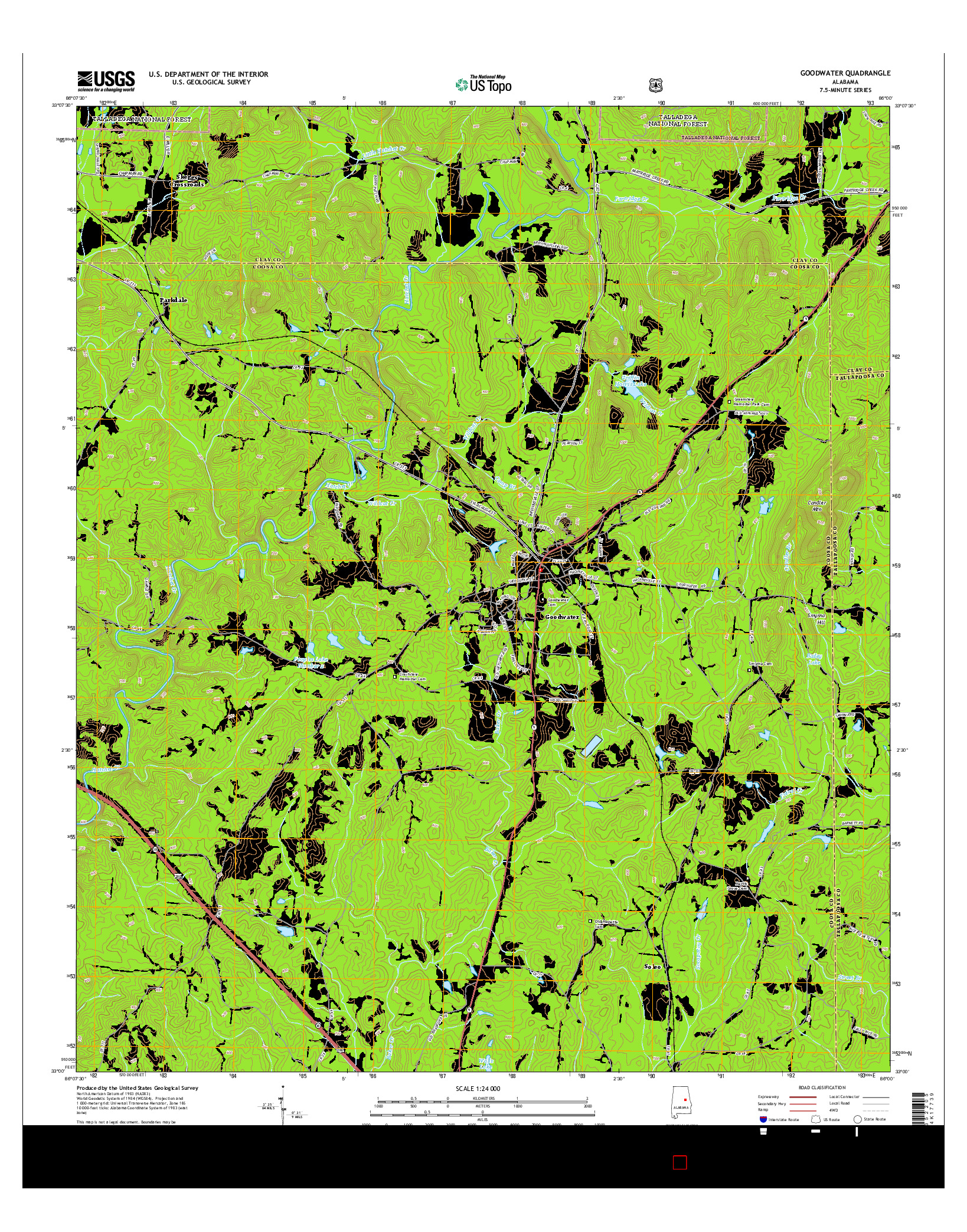 USGS US TOPO 7.5-MINUTE MAP FOR GOODWATER, AL 2014