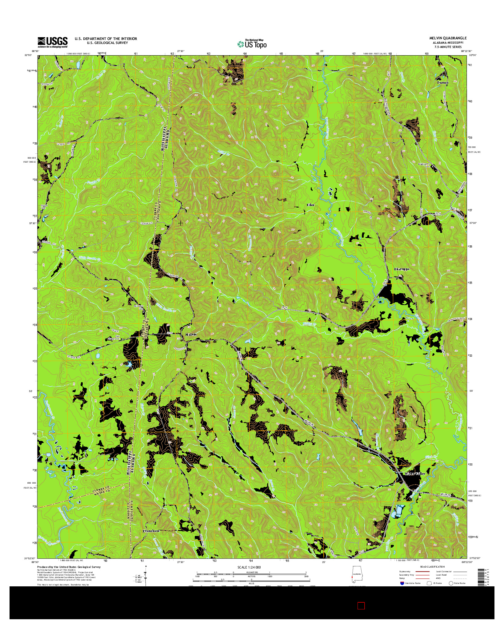 USGS US TOPO 7.5-MINUTE MAP FOR MELVIN, AL-MS 2014