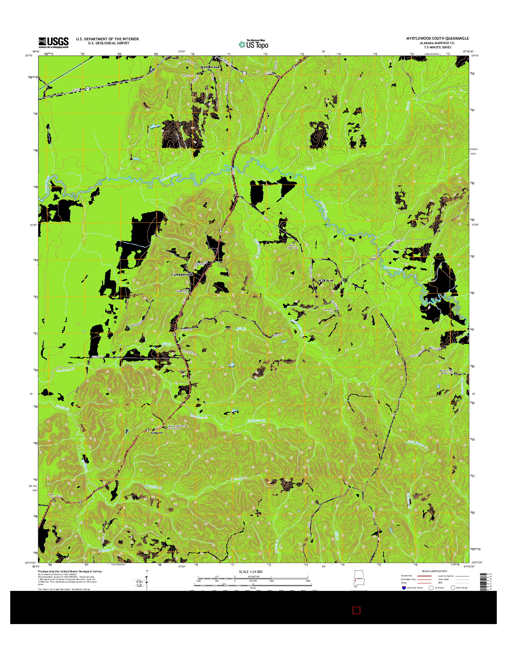 USGS US TOPO 7.5-MINUTE MAP FOR MYRTLEWOOD SOUTH, AL 2014