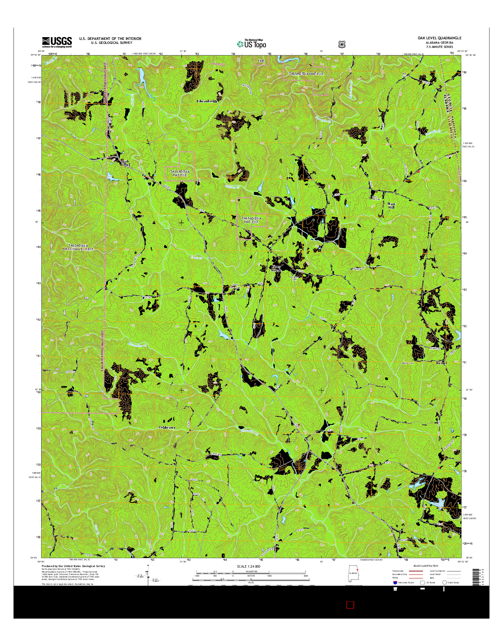 USGS US TOPO 7.5-MINUTE MAP FOR OAK LEVEL, AL-GA 2014