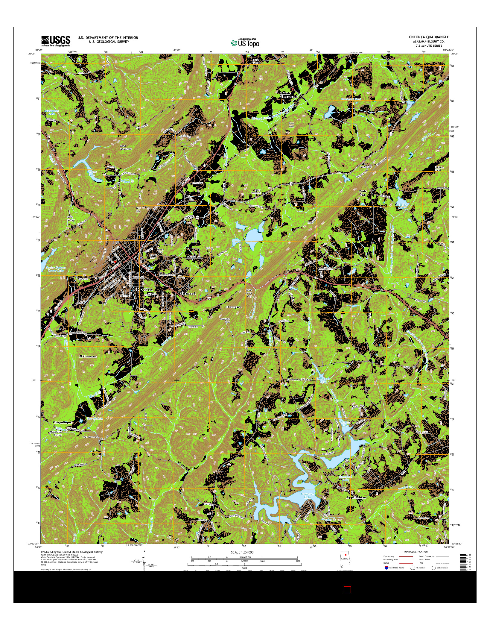 USGS US TOPO 7.5-MINUTE MAP FOR ONEONTA, AL 2014