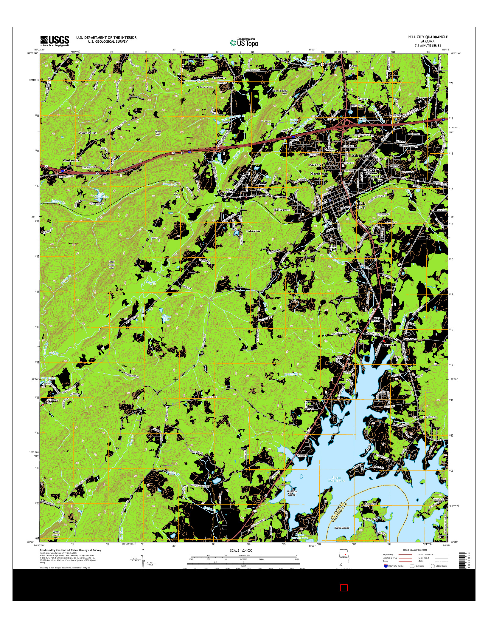 USGS US TOPO 7.5-MINUTE MAP FOR PELL CITY, AL 2014