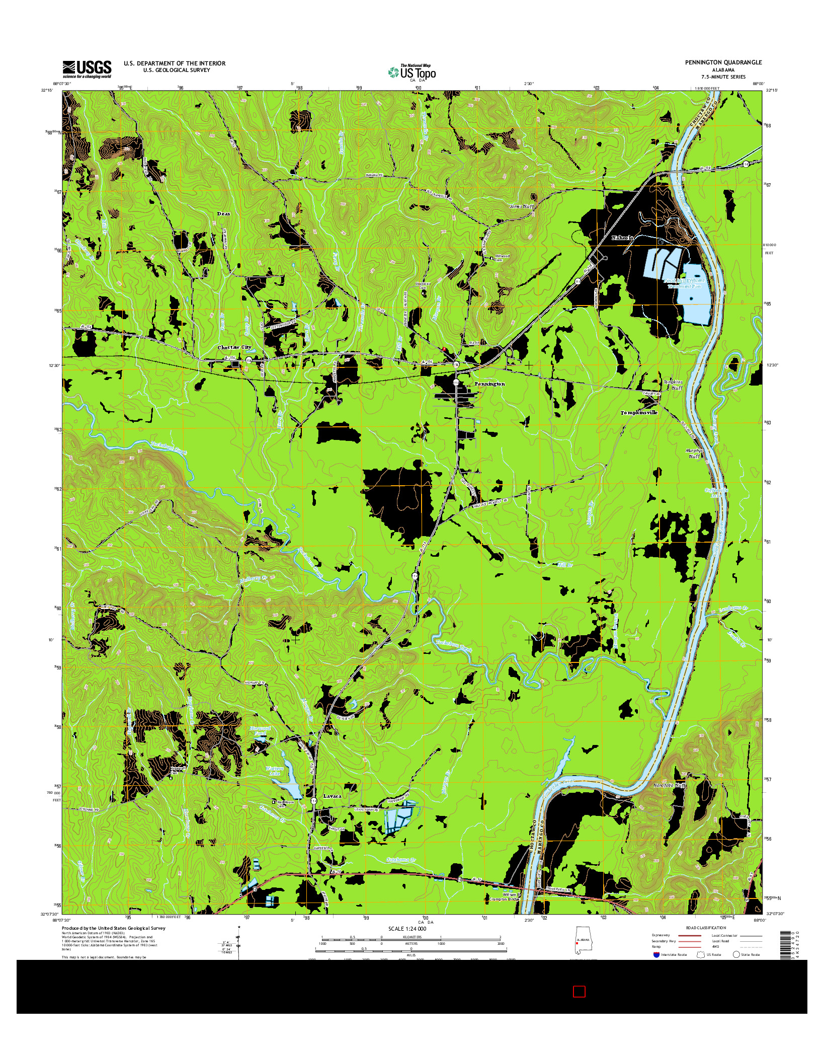 USGS US TOPO 7.5-MINUTE MAP FOR PENNINGTON, AL 2014