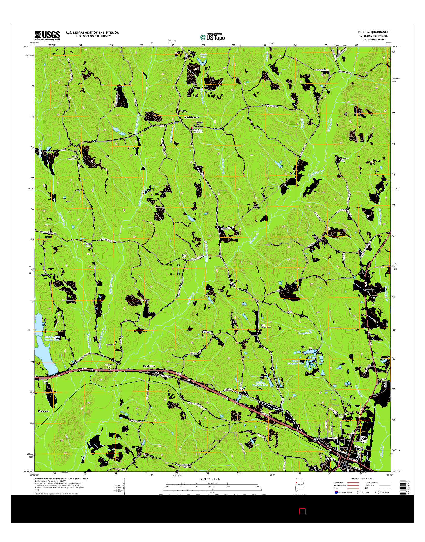 USGS US TOPO 7.5-MINUTE MAP FOR REFORM, AL 2014