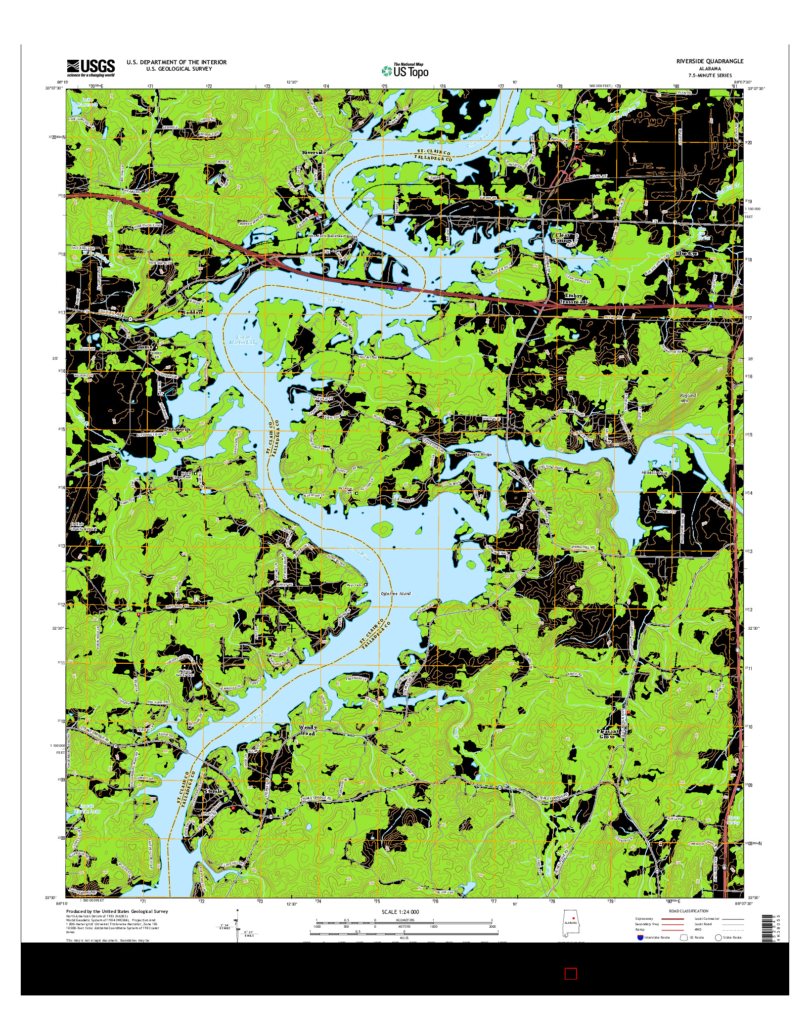 USGS US TOPO 7.5-MINUTE MAP FOR RIVERSIDE, AL 2014
