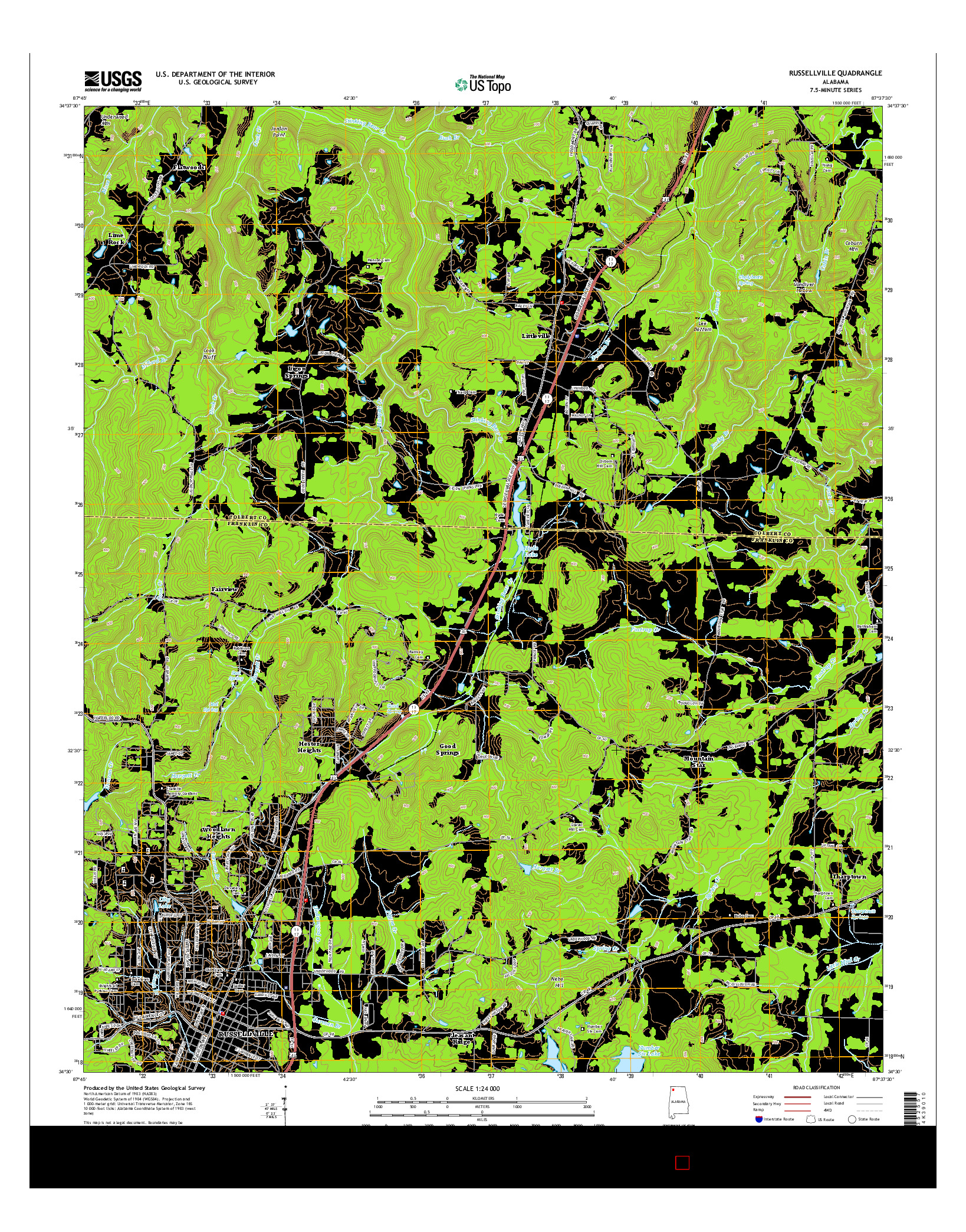 USGS US TOPO 7.5-MINUTE MAP FOR RUSSELLVILLE, AL 2014