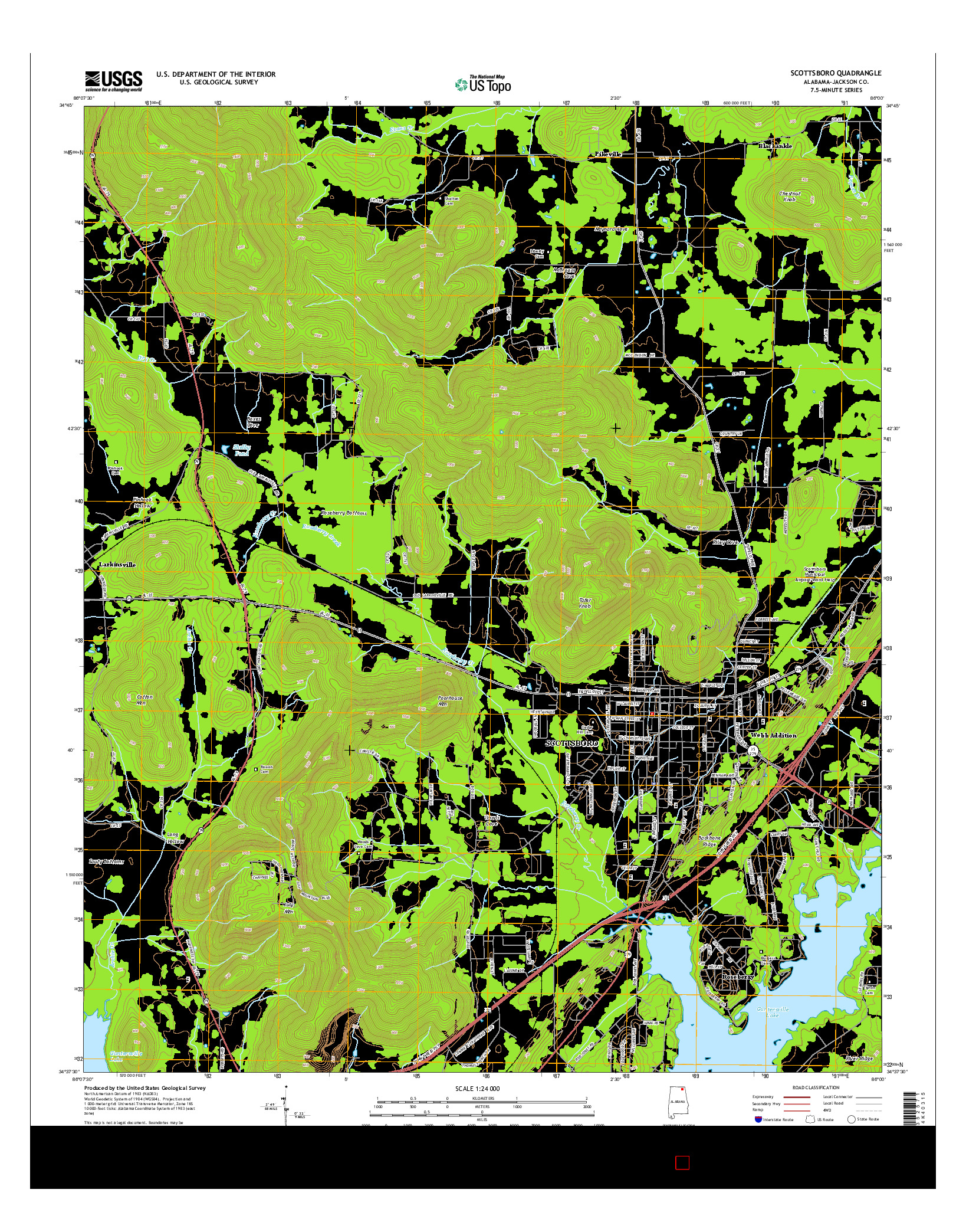 USGS US TOPO 7.5-MINUTE MAP FOR SCOTTSBORO, AL 2014