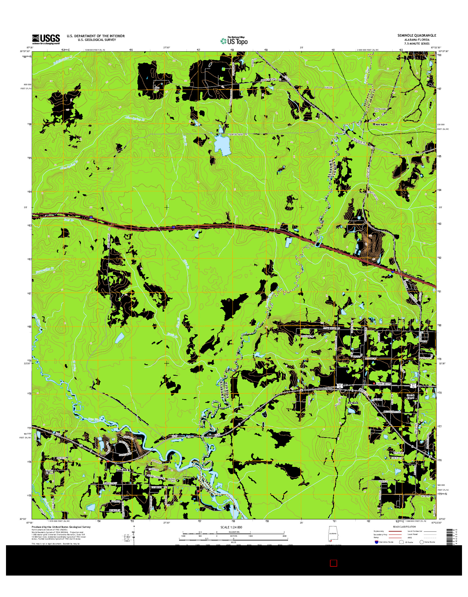 USGS US TOPO 7.5-MINUTE MAP FOR SEMINOLE, AL-FL 2014
