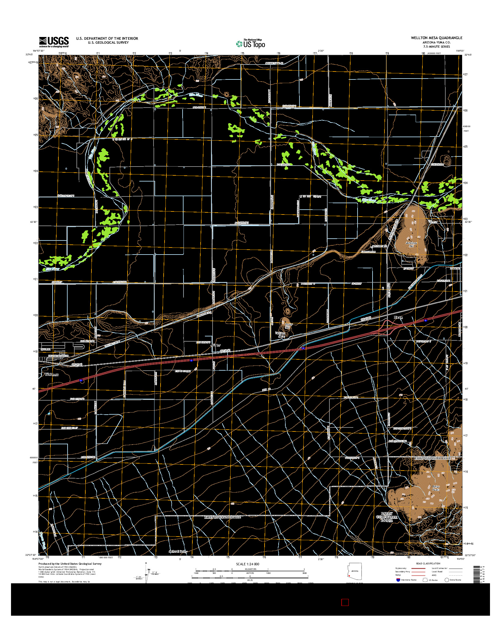 USGS US TOPO 7.5-MINUTE MAP FOR WELLTON MESA, AZ 2014