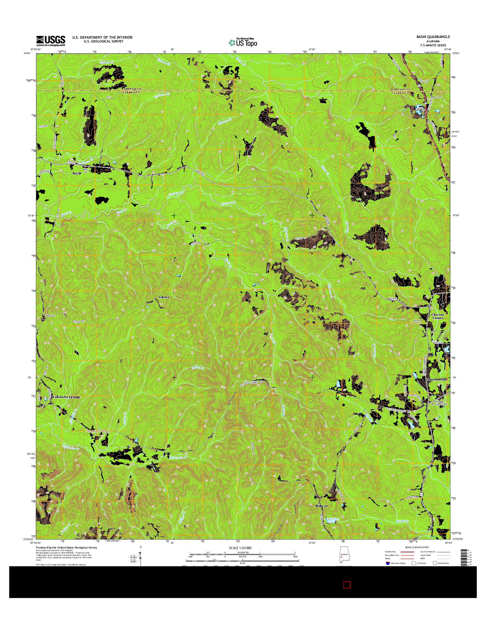 USGS US TOPO 7.5-MINUTE MAP FOR BASHI, AL 2014