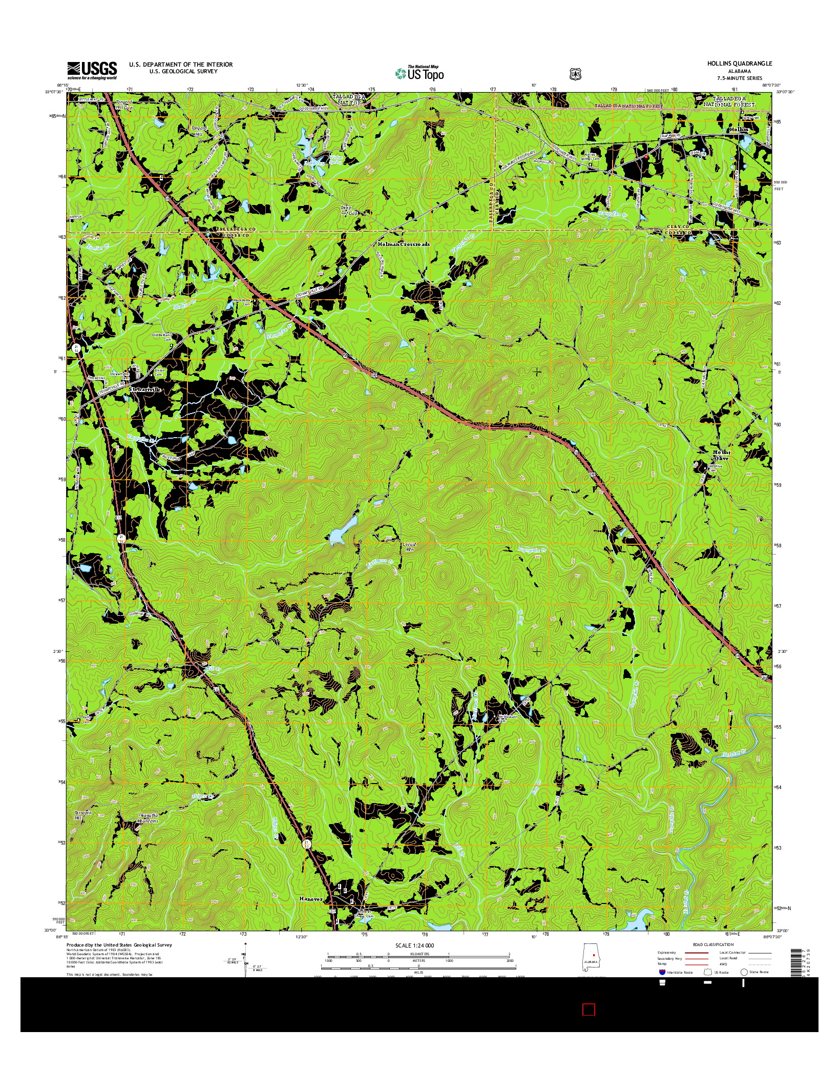 USGS US TOPO 7.5-MINUTE MAP FOR HOLLINS, AL 2014
