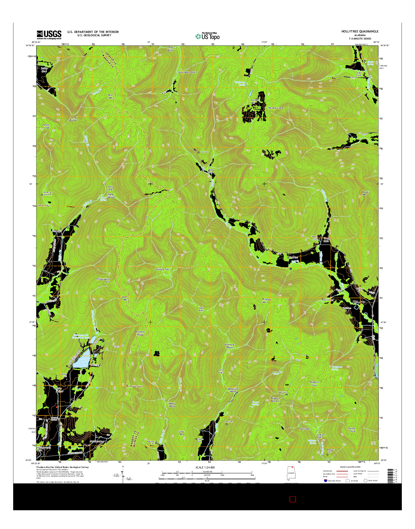 USGS US TOPO 7.5-MINUTE MAP FOR HOLLYTREE, AL 2014