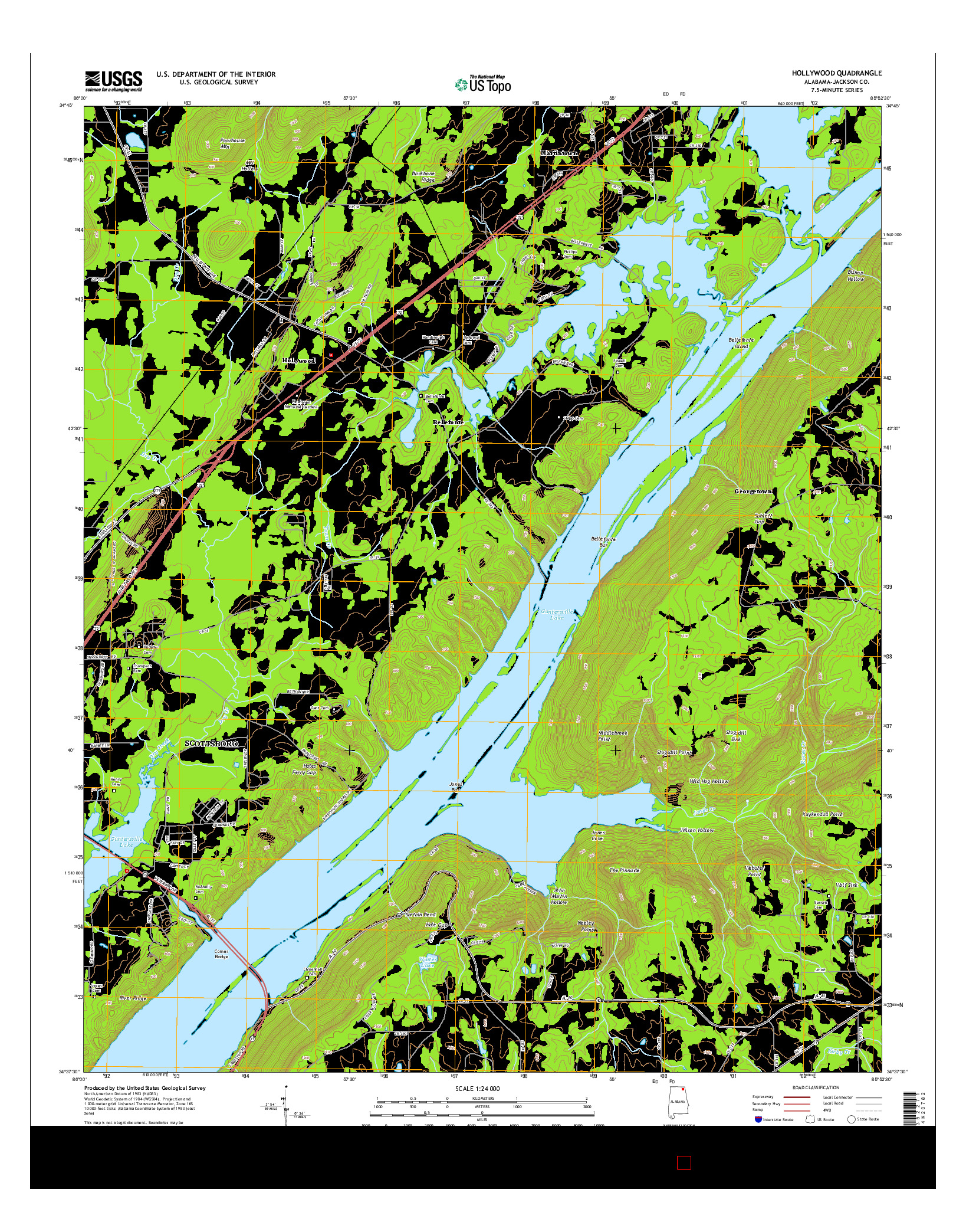 USGS US TOPO 7.5-MINUTE MAP FOR HOLLYWOOD, AL 2014