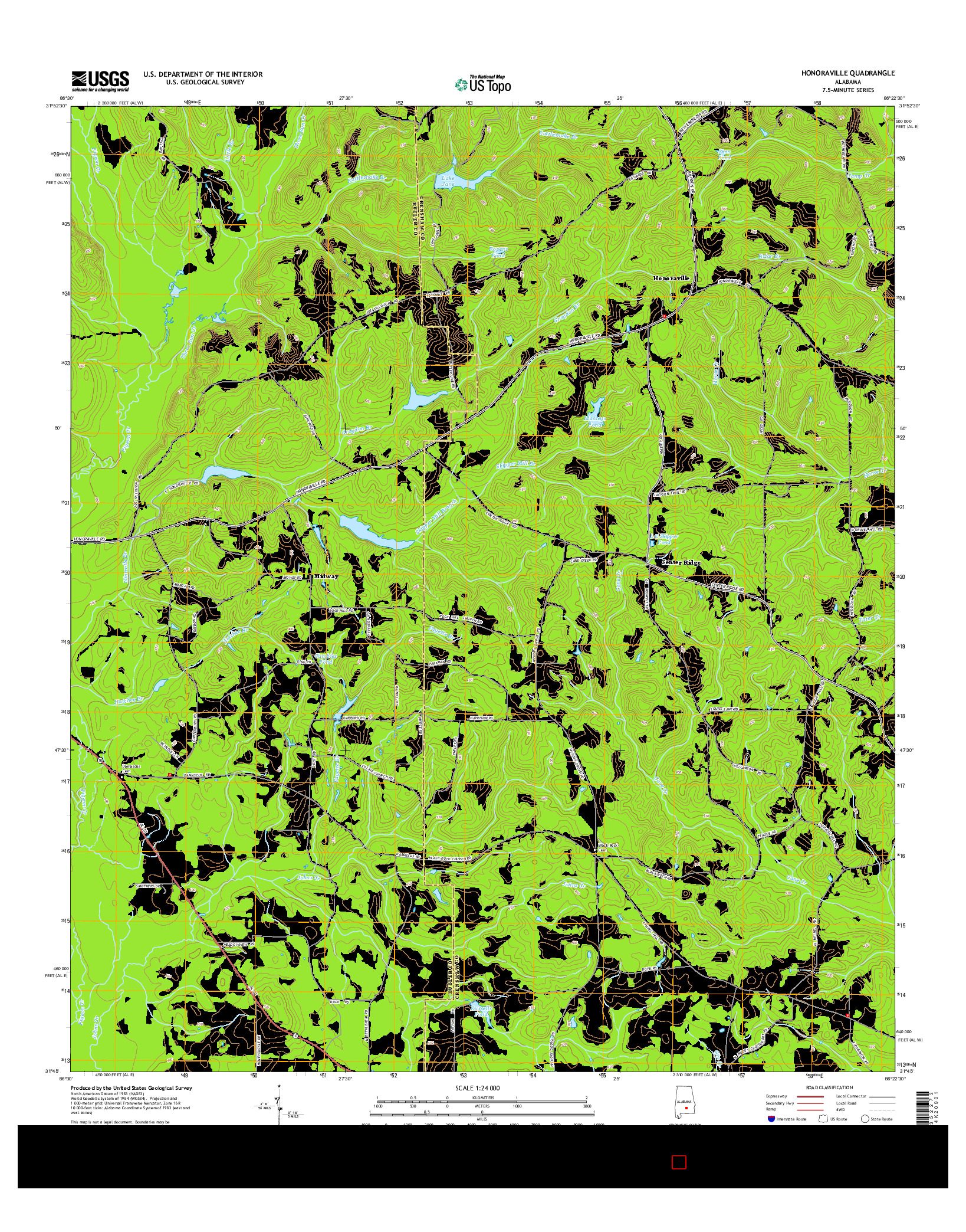 USGS US TOPO 7.5-MINUTE MAP FOR HONORAVILLE, AL 2014