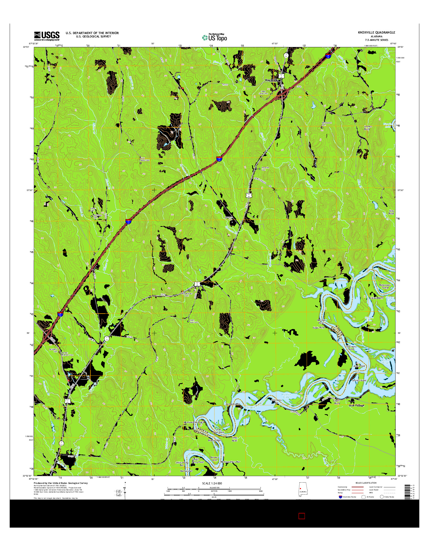 USGS US TOPO 7.5-MINUTE MAP FOR KNOXVILLE, AL 2014