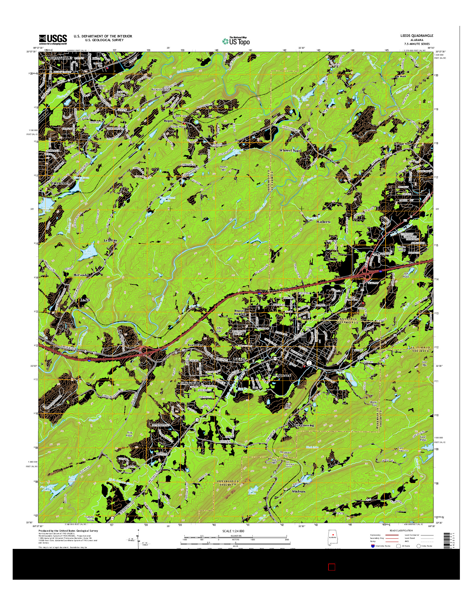 USGS US TOPO 7.5-MINUTE MAP FOR LEEDS, AL 2014