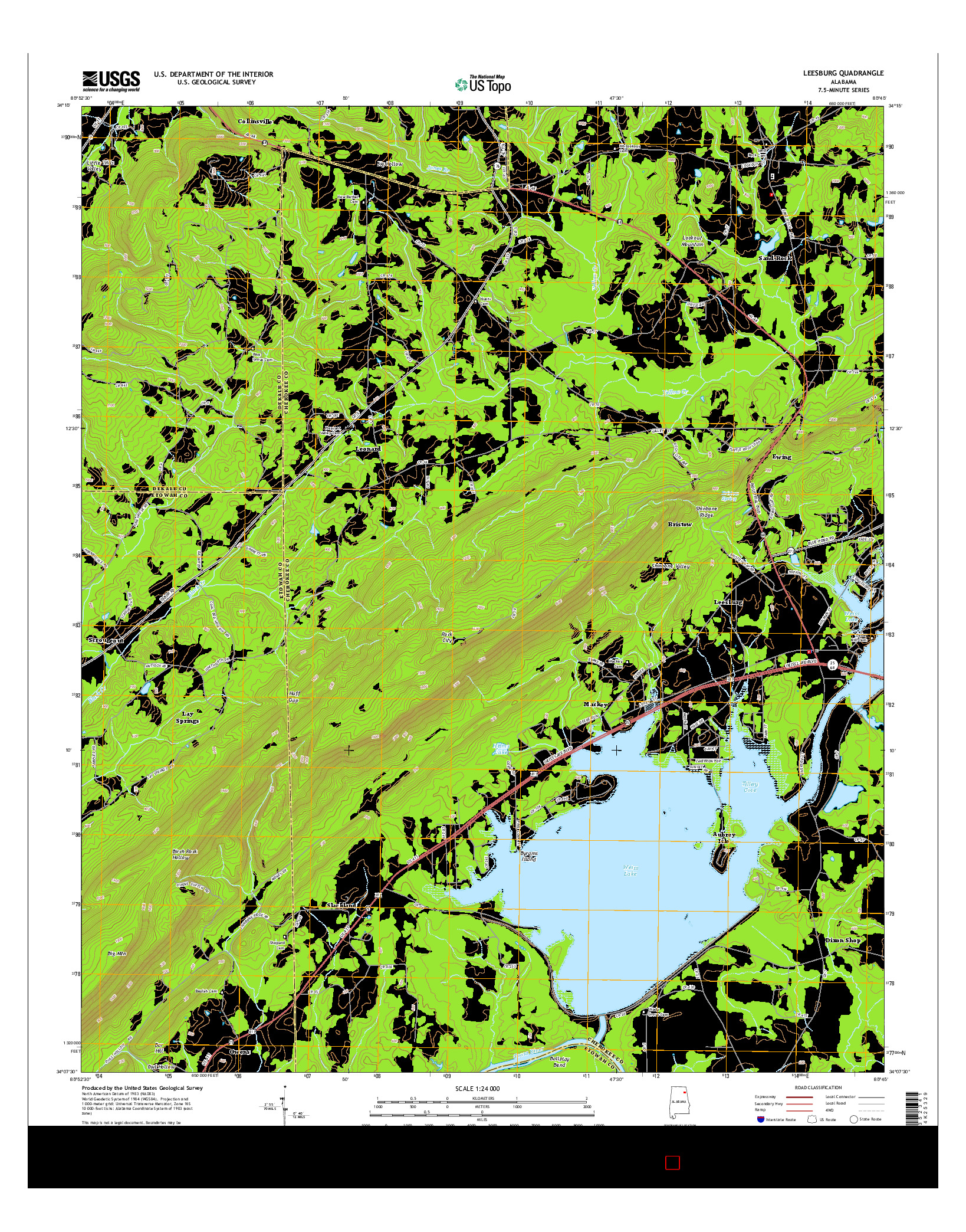 USGS US TOPO 7.5-MINUTE MAP FOR LEESBURG, AL 2014