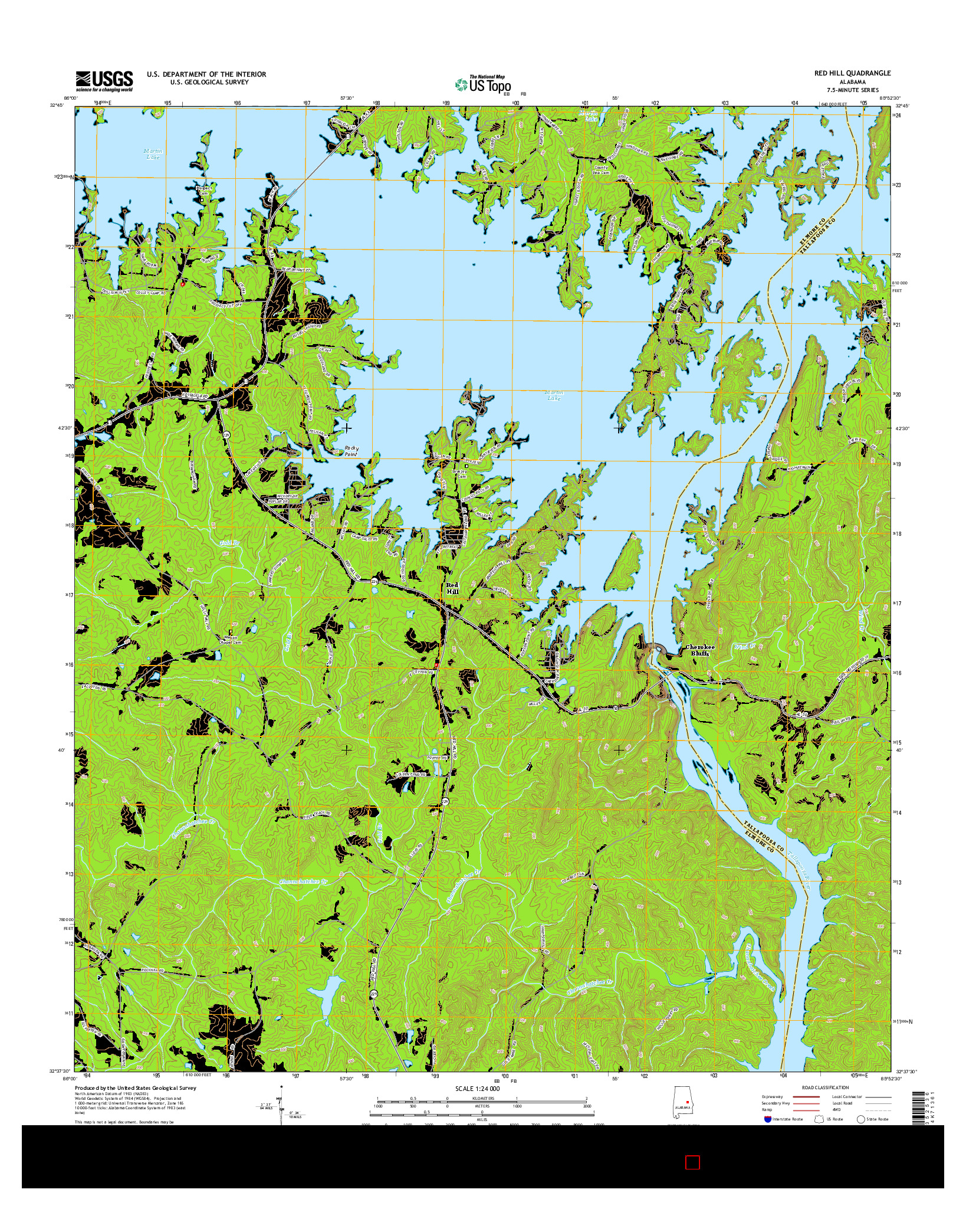 USGS US TOPO 7.5-MINUTE MAP FOR RED HILL, AL 2014