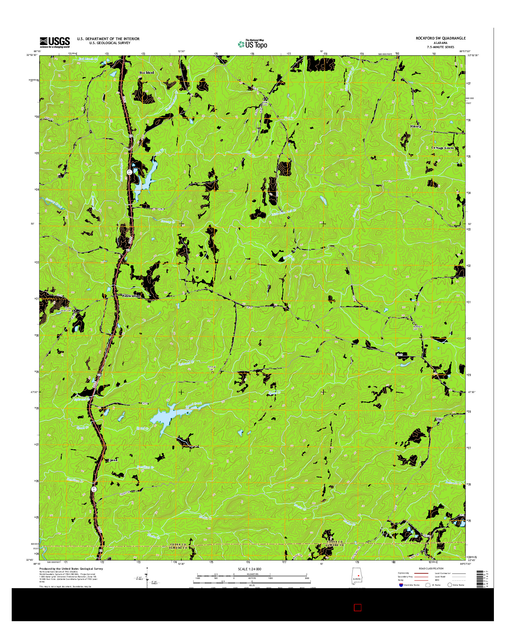 USGS US TOPO 7.5-MINUTE MAP FOR ROCKFORD SW, AL 2014
