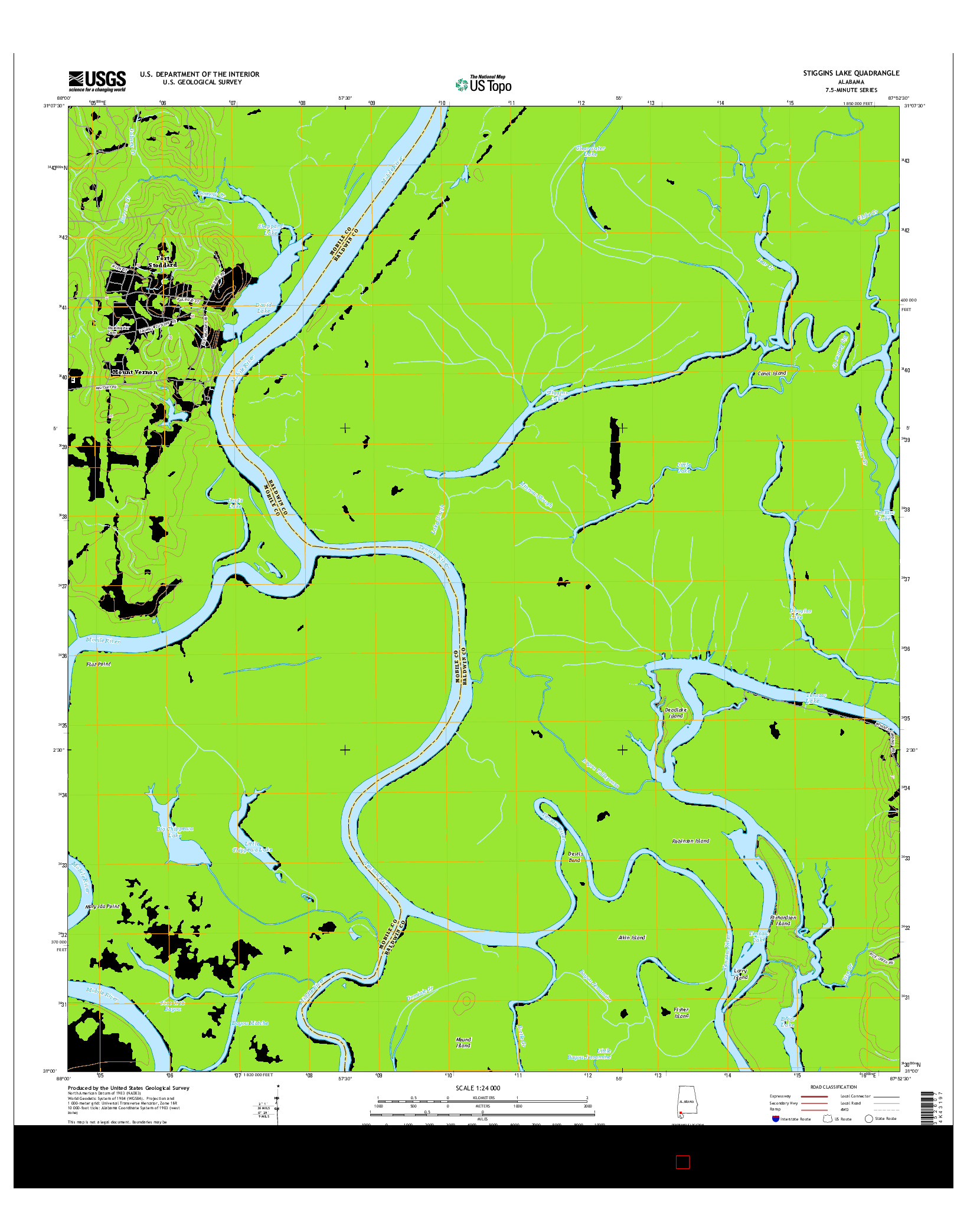 USGS US TOPO 7.5-MINUTE MAP FOR STIGGINS LAKE, AL 2014