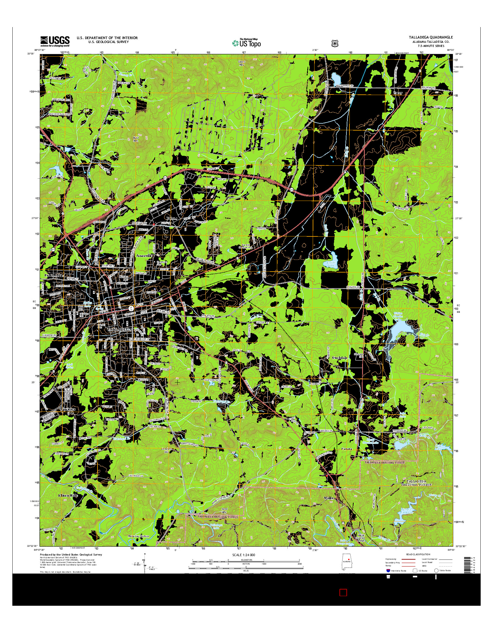 USGS US TOPO 7.5-MINUTE MAP FOR TALLADEGA, AL 2014