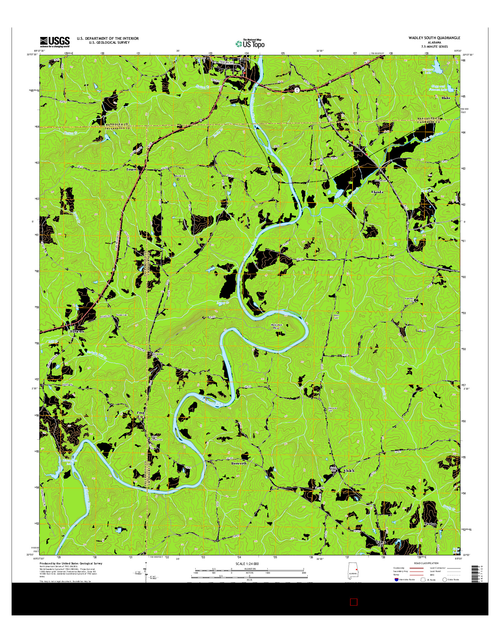 USGS US TOPO 7.5-MINUTE MAP FOR WADLEY SOUTH, AL 2014