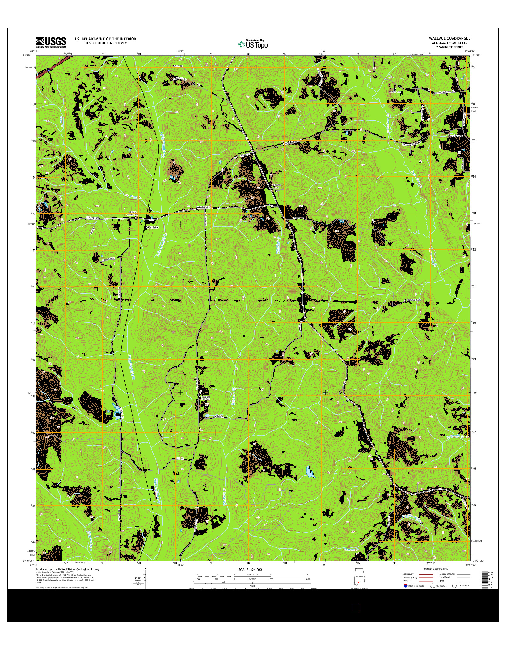 USGS US TOPO 7.5-MINUTE MAP FOR WALLACE, AL 2014