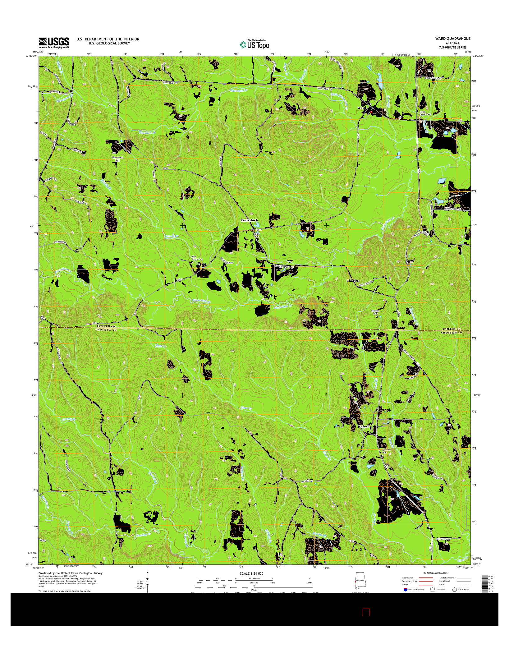 USGS US TOPO 7.5-MINUTE MAP FOR WARD, AL 2014