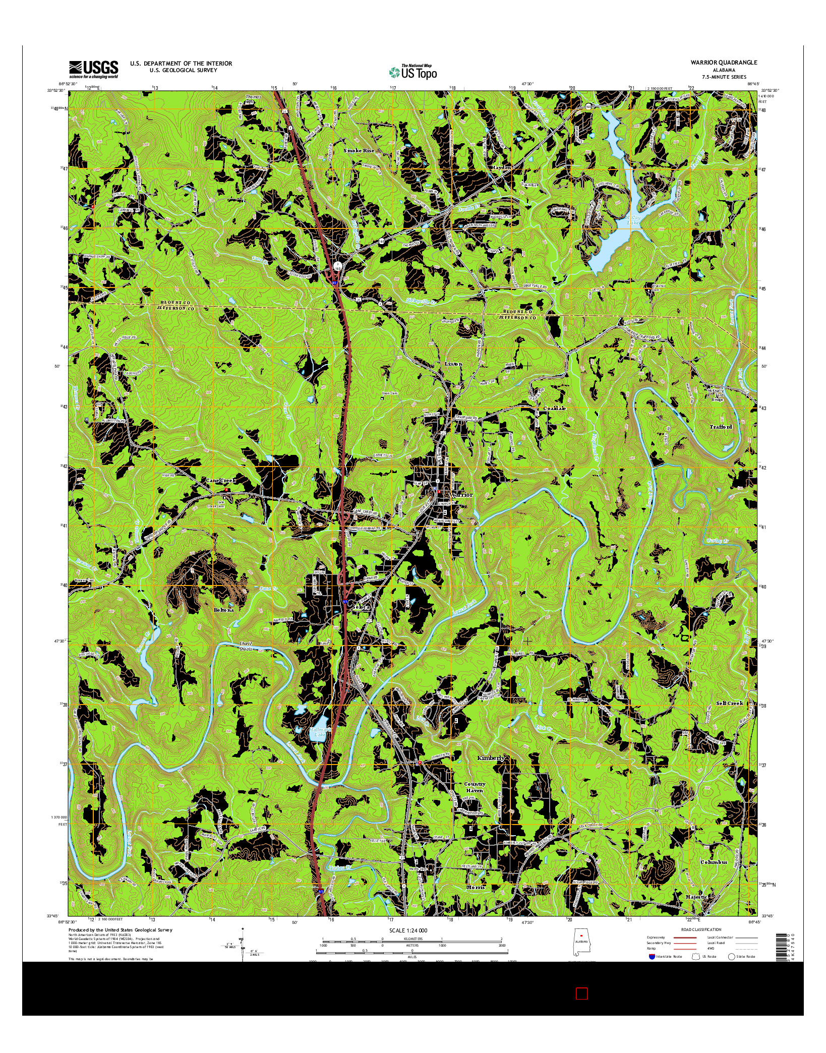 USGS US TOPO 7.5-MINUTE MAP FOR WARRIOR, AL 2014