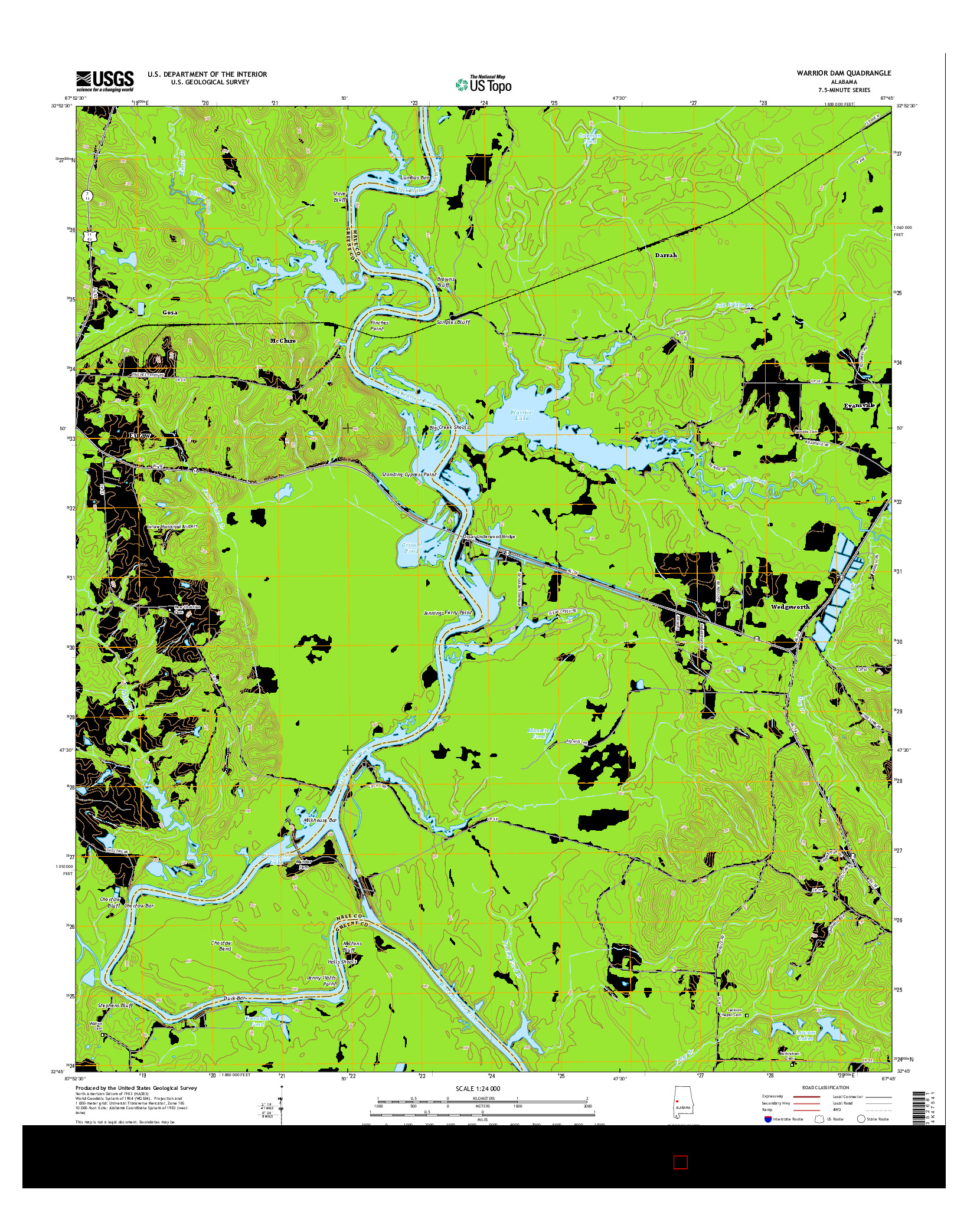 USGS US TOPO 7.5-MINUTE MAP FOR WARRIOR DAM, AL 2014