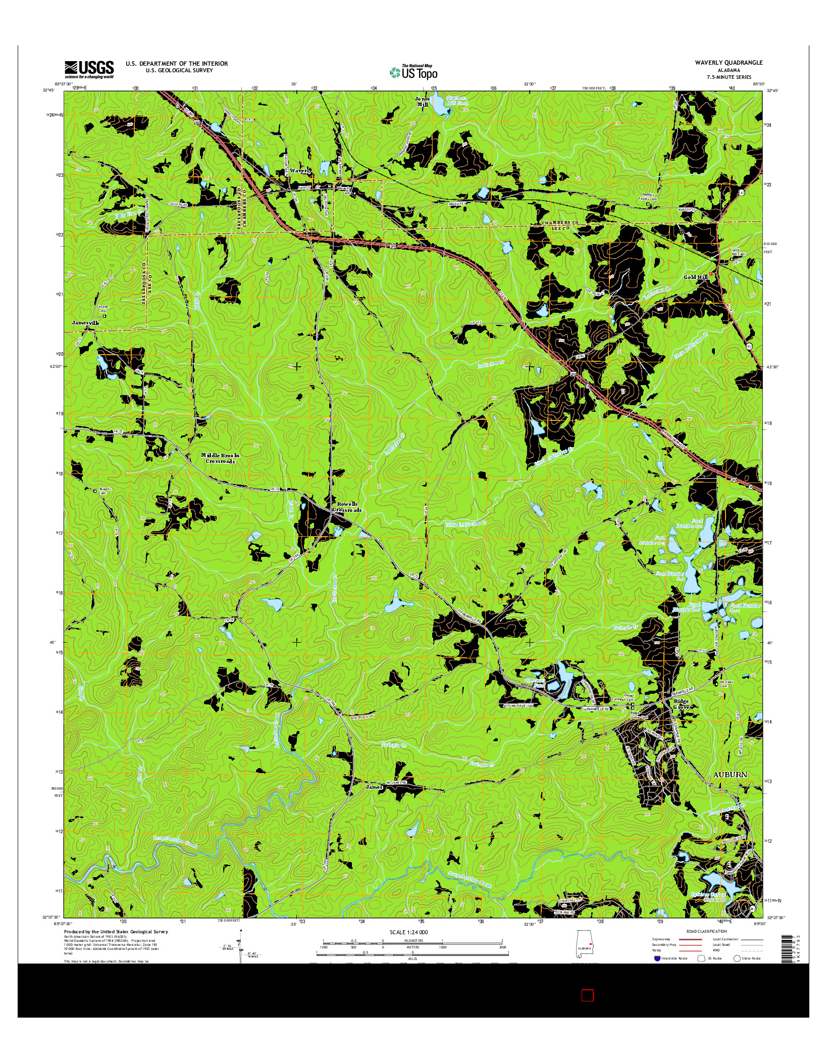 USGS US TOPO 7.5-MINUTE MAP FOR WAVERLY, AL 2014