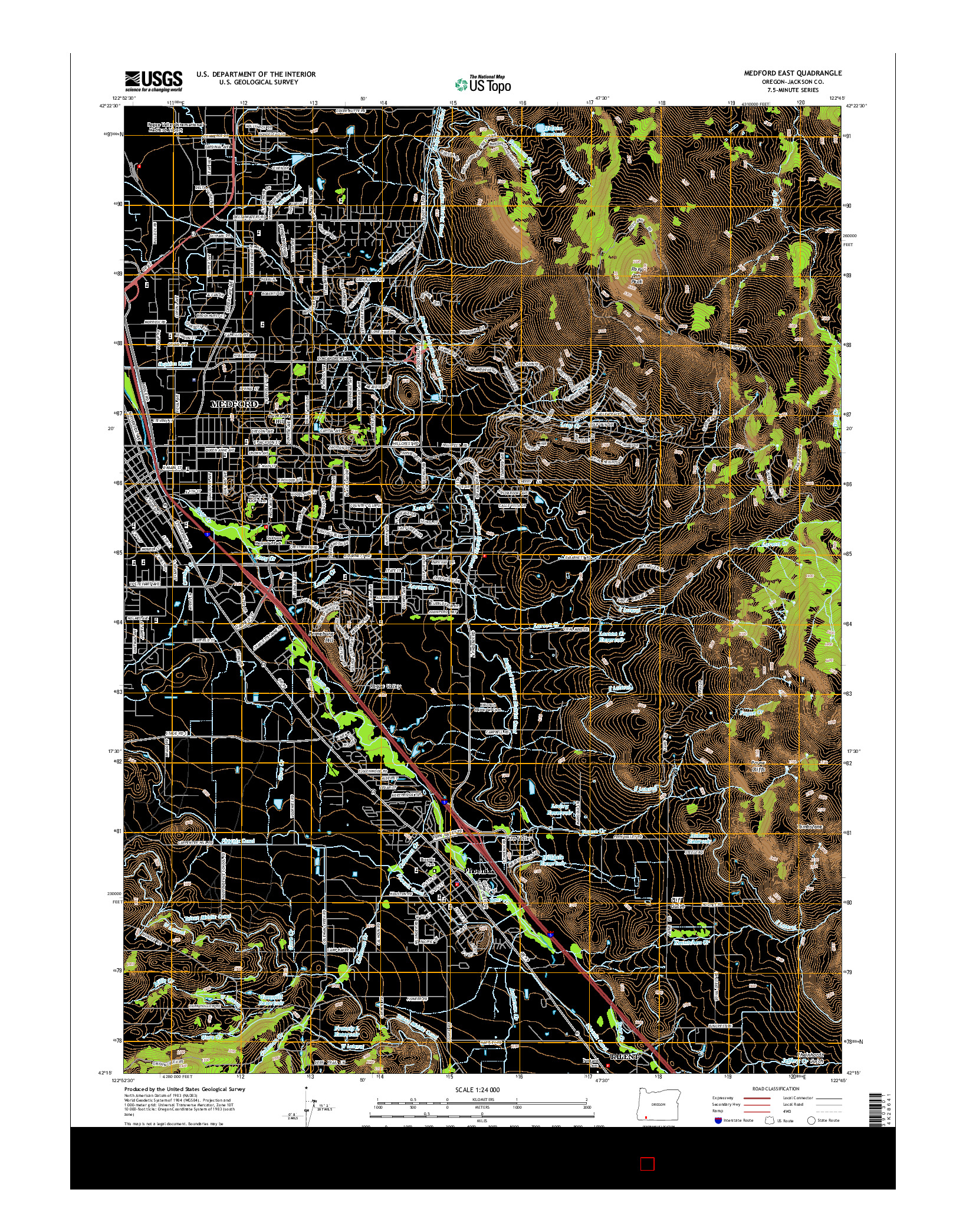 USGS US TOPO 7.5-MINUTE MAP FOR MEDFORD EAST, OR 2014