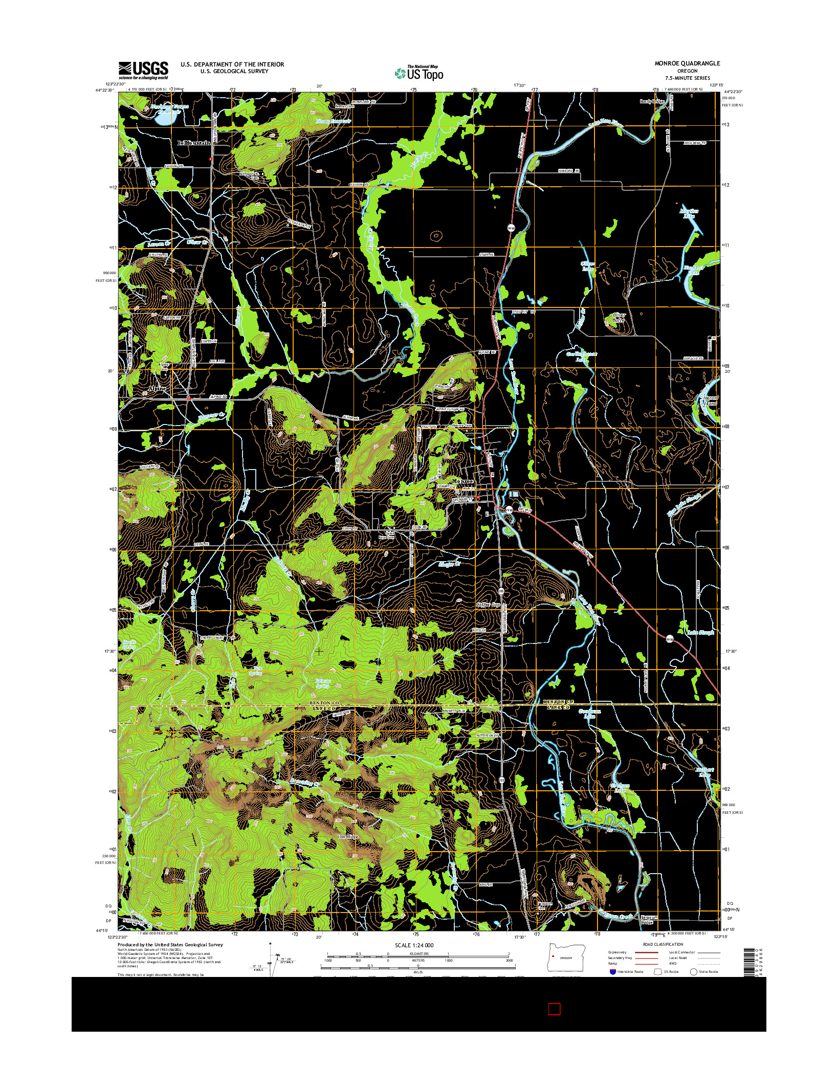 USGS US TOPO 7.5-MINUTE MAP FOR MONROE, OR 2014