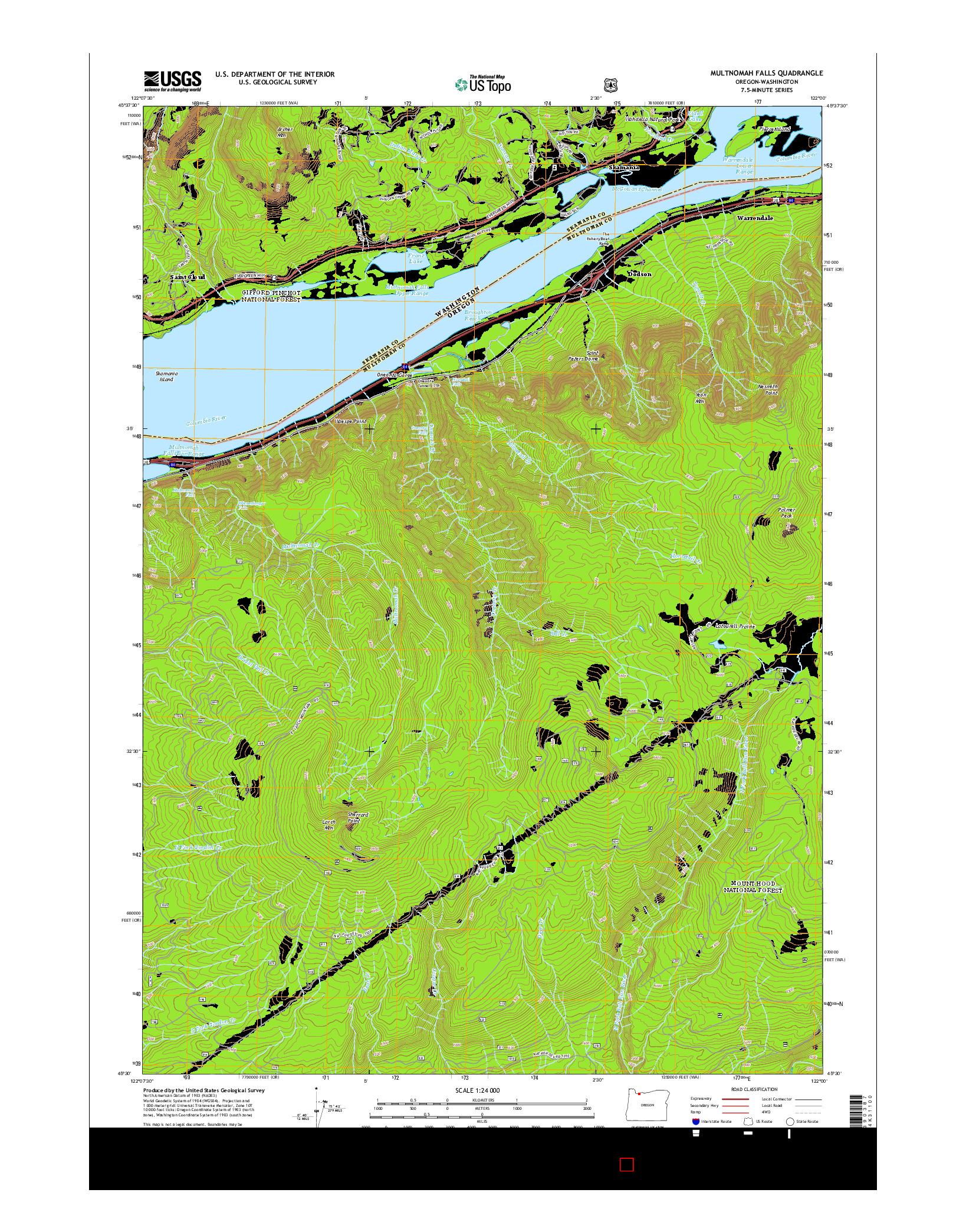 USGS US TOPO 7.5-MINUTE MAP FOR MULTNOMAH FALLS, OR-WA 2014