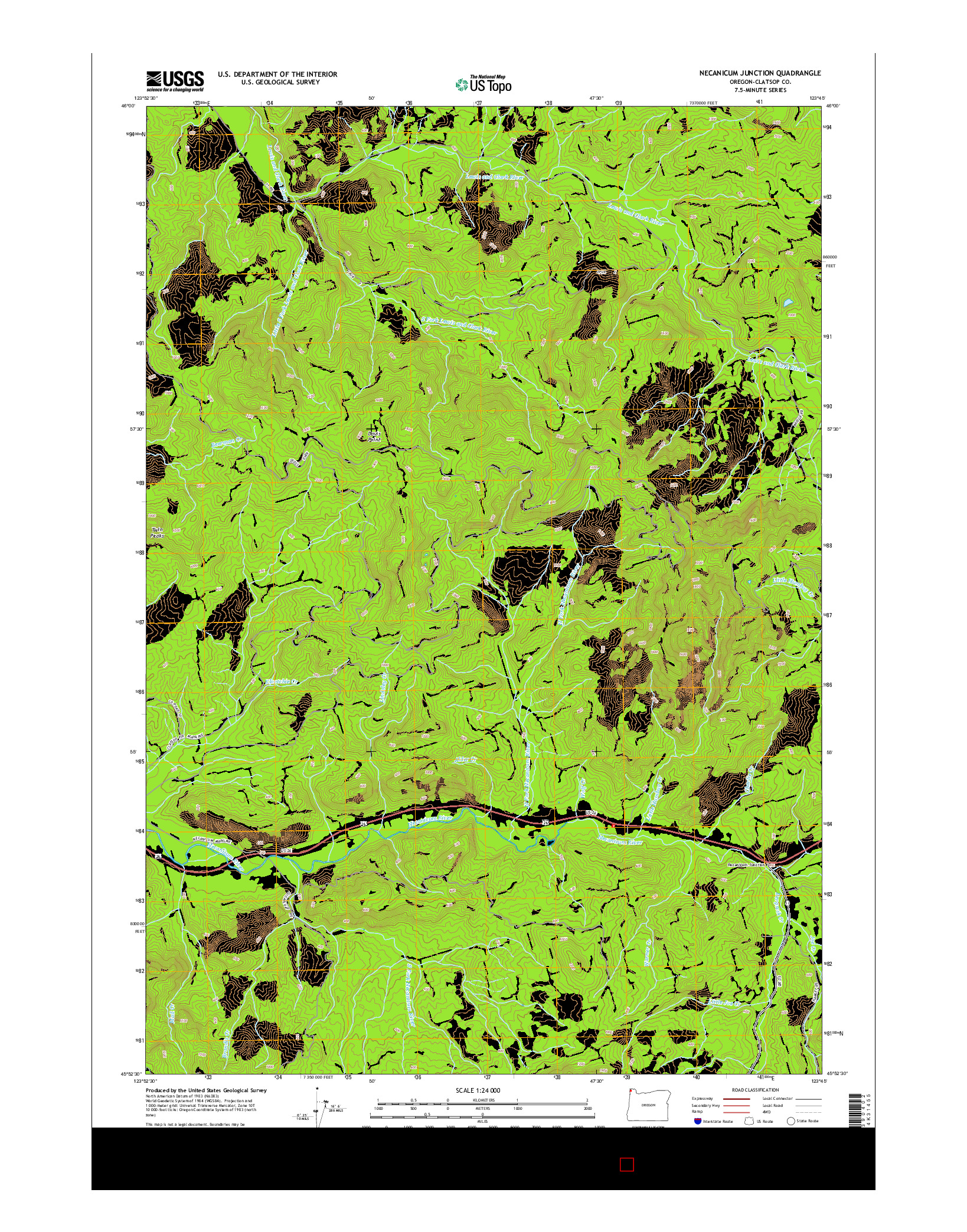 USGS US TOPO 7.5-MINUTE MAP FOR NECANICUM JUNCTION, OR 2014