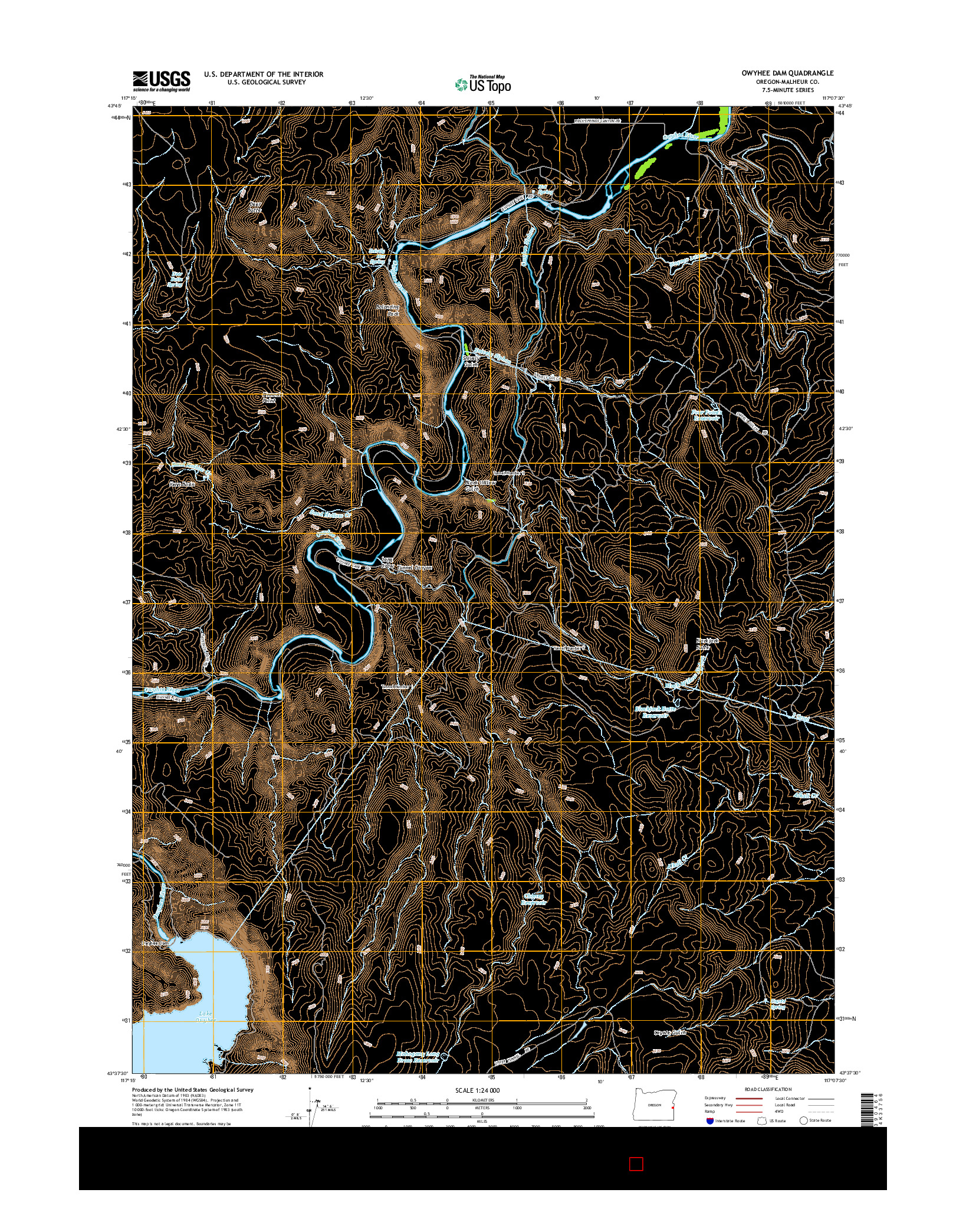 USGS US TOPO 7.5-MINUTE MAP FOR OWYHEE DAM, OR 2014